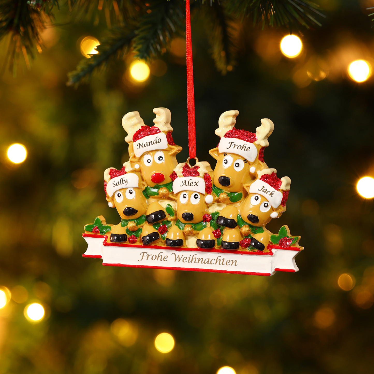 Harz Weihnachtsornament-Personalisierte 2-6 Namen & Text Rentier-Weihnachtsanhänger - Festliche Weihnachtsdekoration