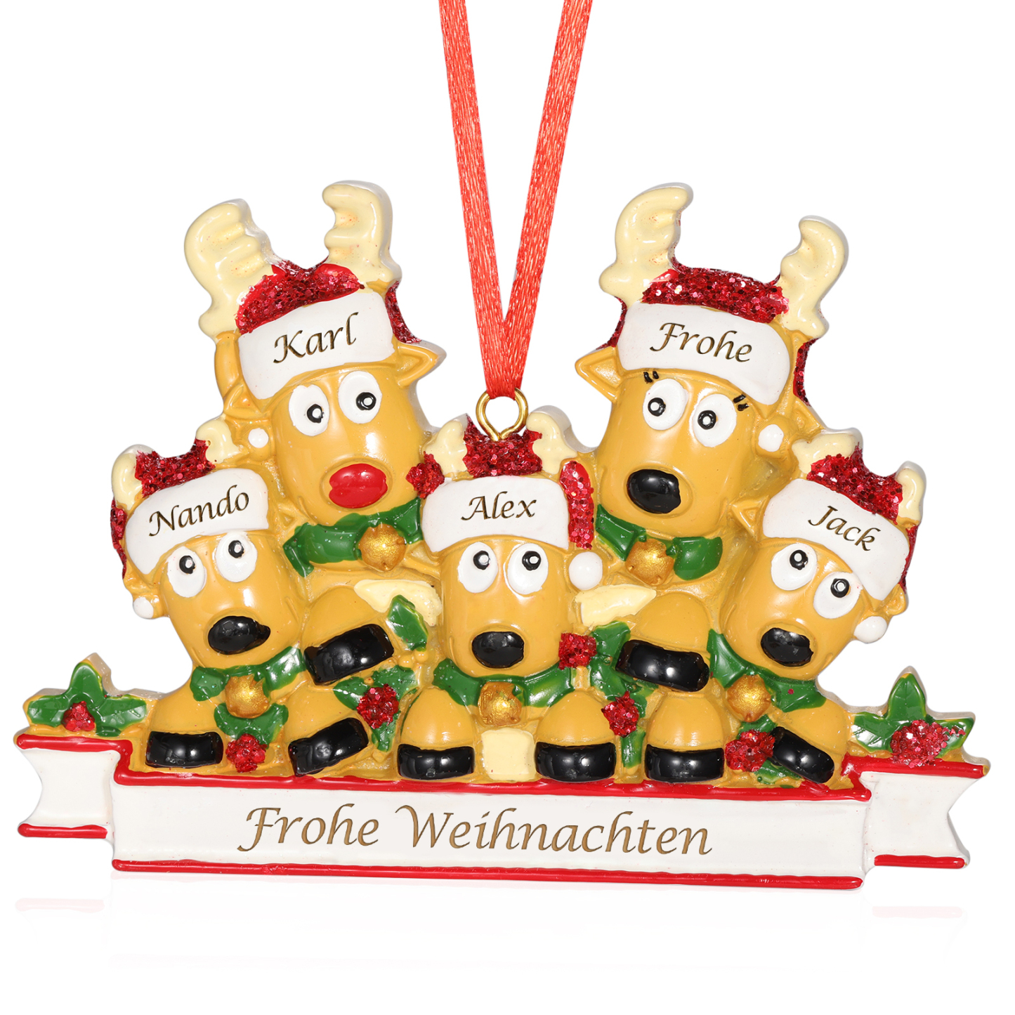 Harz Weihnachtsornament-Personalisierte 2-6 Namen & Text Rentier-Weihnachtsanhänger - Festliche Weihnachtsdekoration