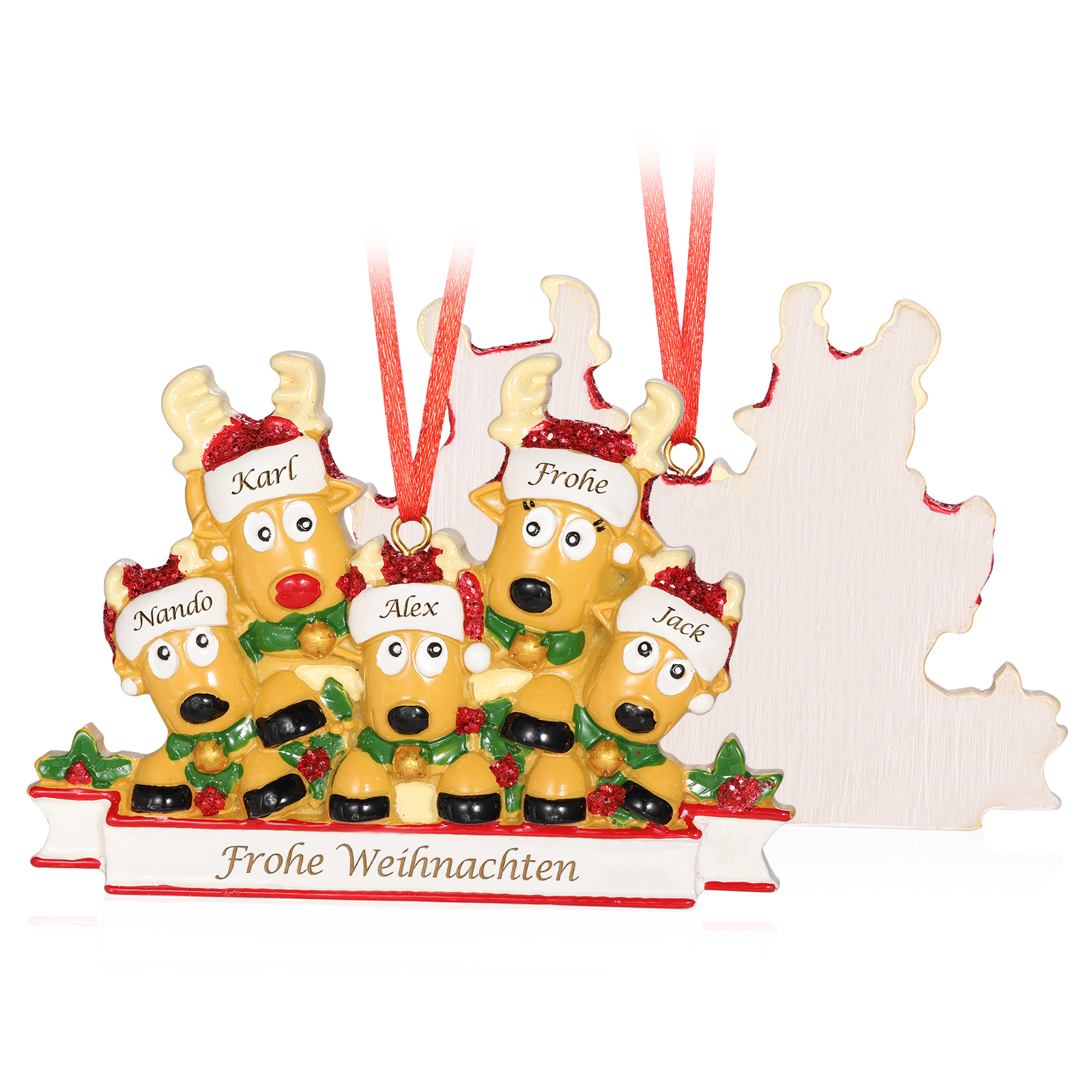 Harz Weihnachtsornament-Personalisierte 2-6 Namen & Text Rentier-Weihnachtsanhänger - Festliche Weihnachtsdekoration 