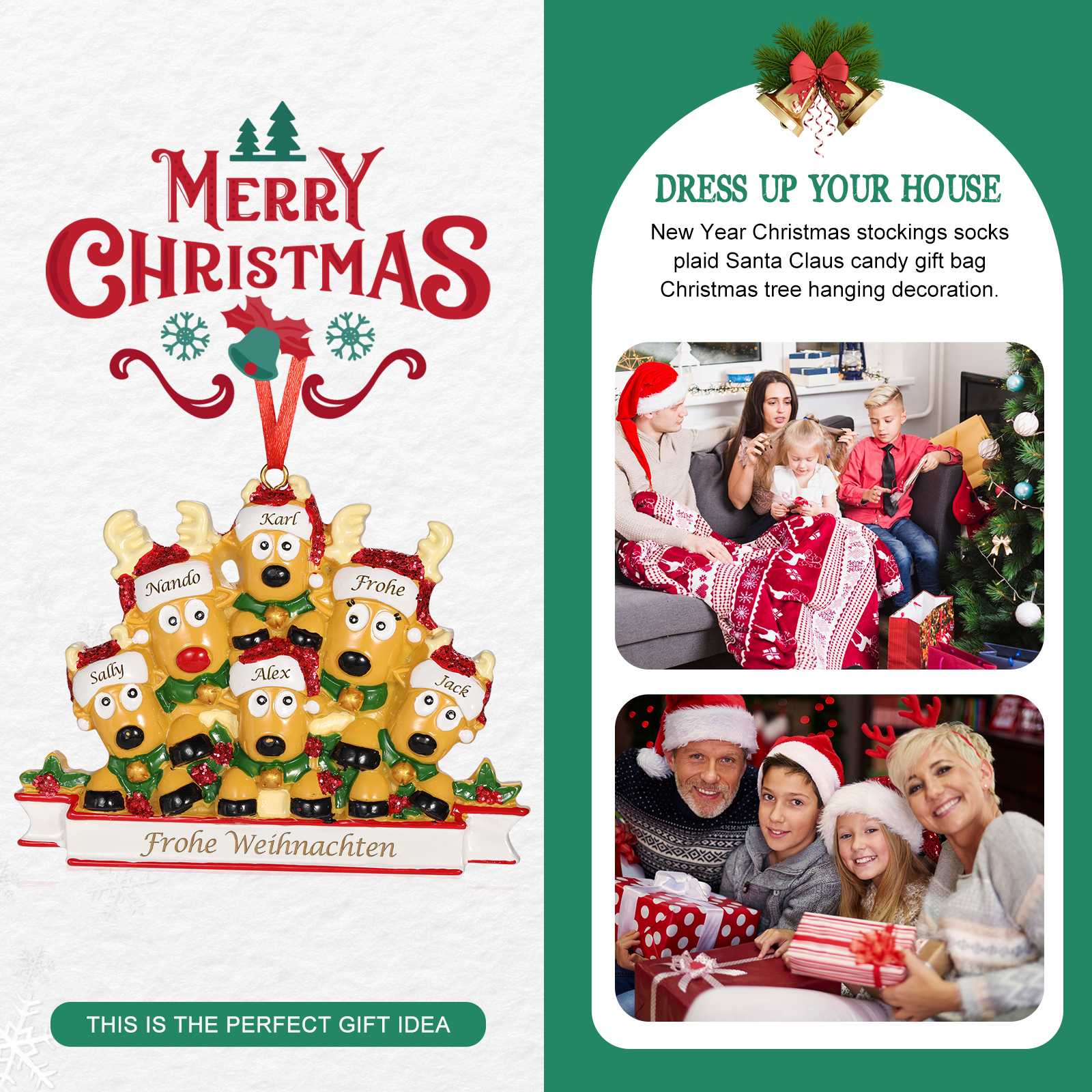 Harz Weihnachtsornament-Personalisierte 2-6 Namen & Text Rentier-Weihnachtsanhänger - Festliche Weihnachtsdekoration 