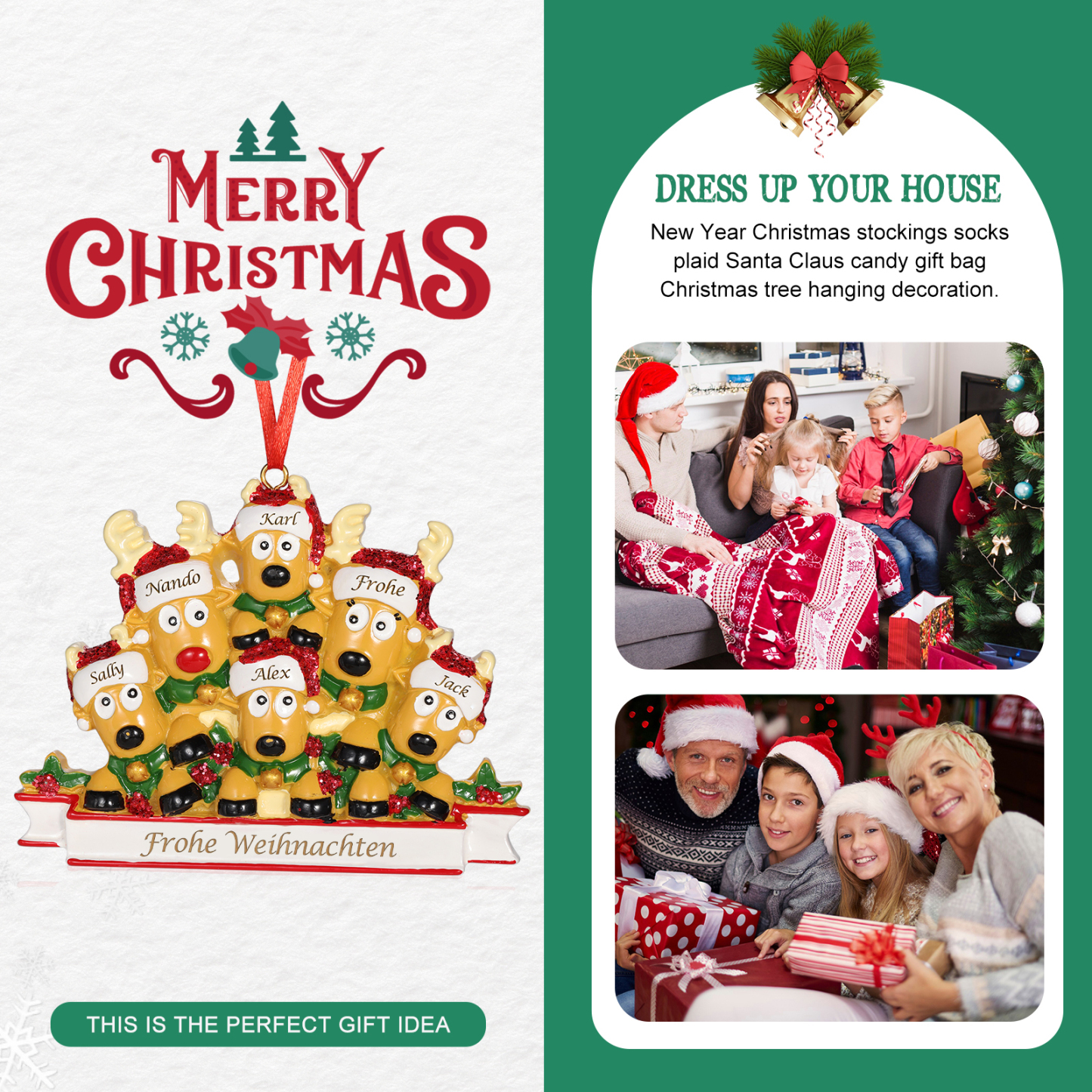 Harz Weihnachtsornament-Personalisierte 2-6 Namen & Text Rentier-Weihnachtsanhänger - Festliche Weihnachtsdekoration 