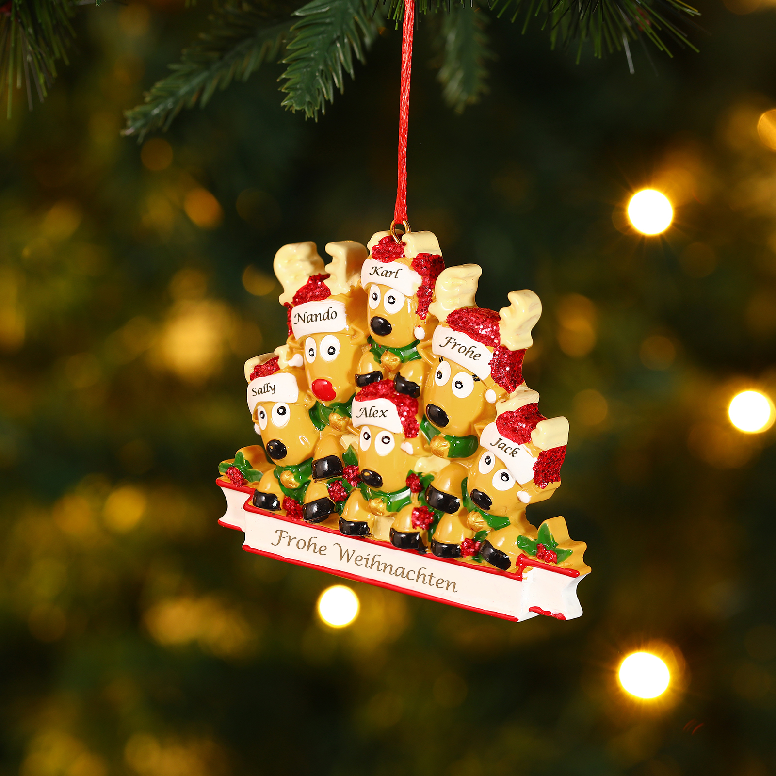 Harz Weihnachtsornament-Personalisierte 2-6 Namen & Text Rentier-Weihnachtsanhänger - Festliche Weihnachtsdekoration 