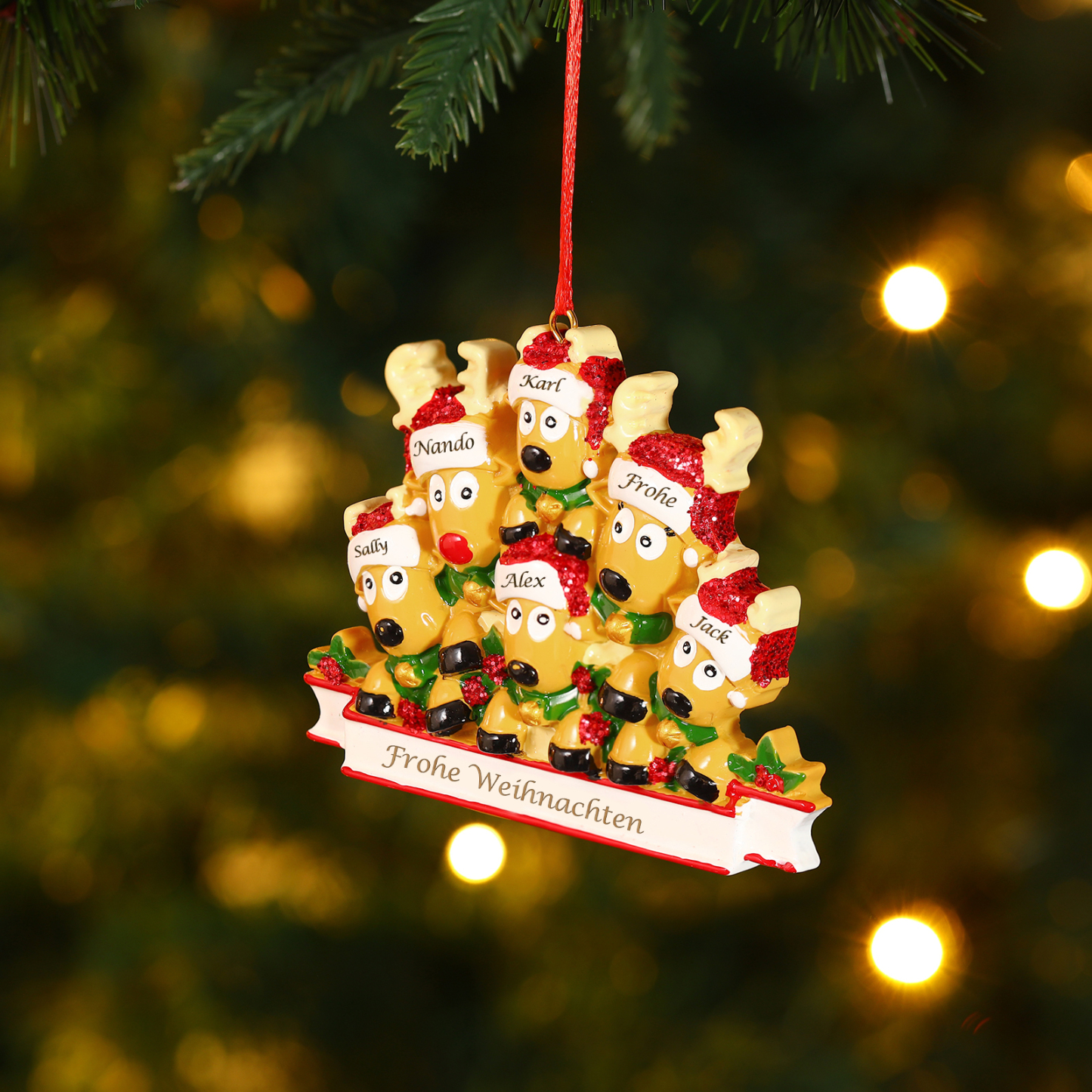 Harz Weihnachtsornament-Personalisierte 2-6 Namen & Text Rentier-Weihnachtsanhänger - Festliche Weihnachtsdekoration
