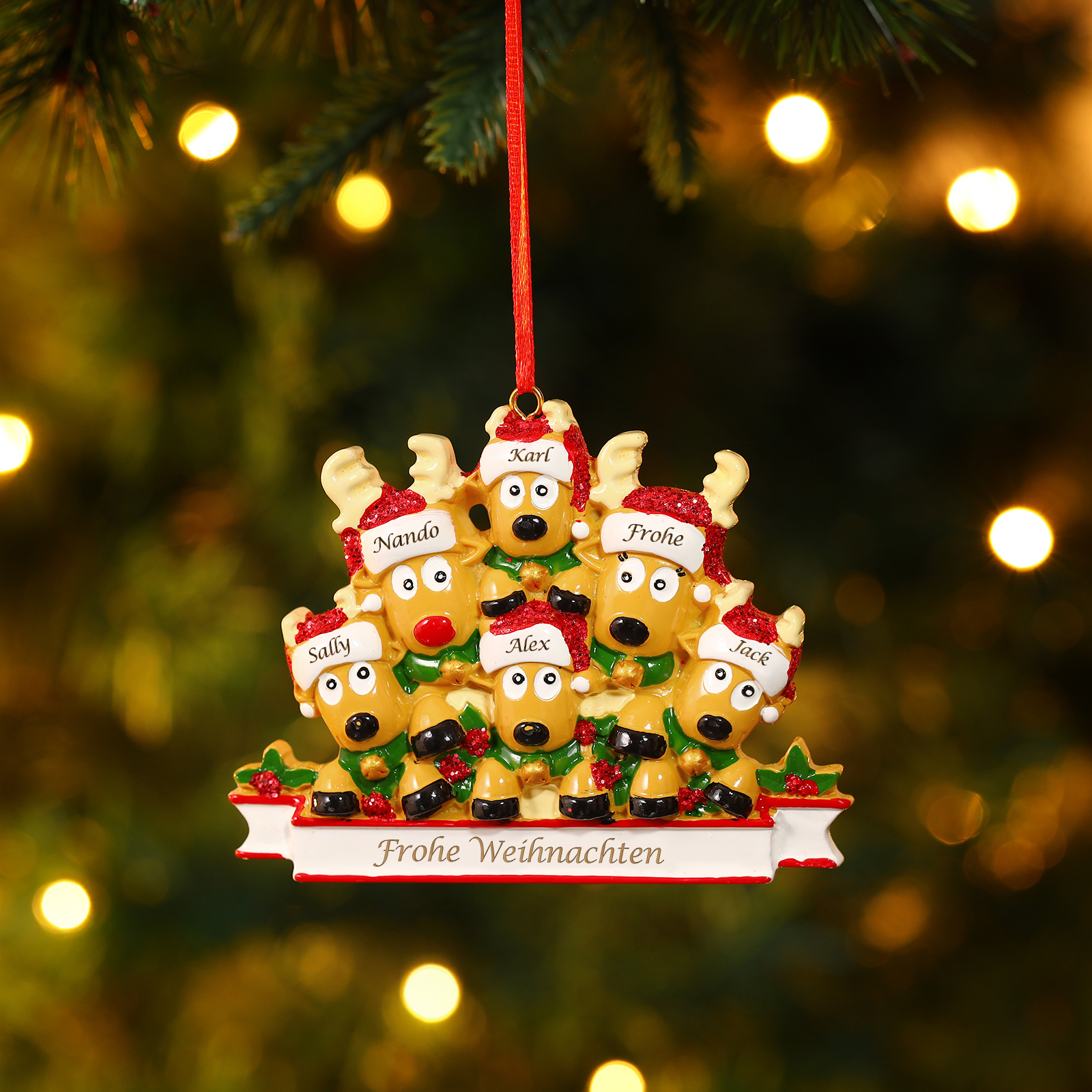 Harz Weihnachtsornament-Personalisierte 2-6 Namen & Text Rentier-Weihnachtsanhänger - Festliche Weihnachtsdekoration 