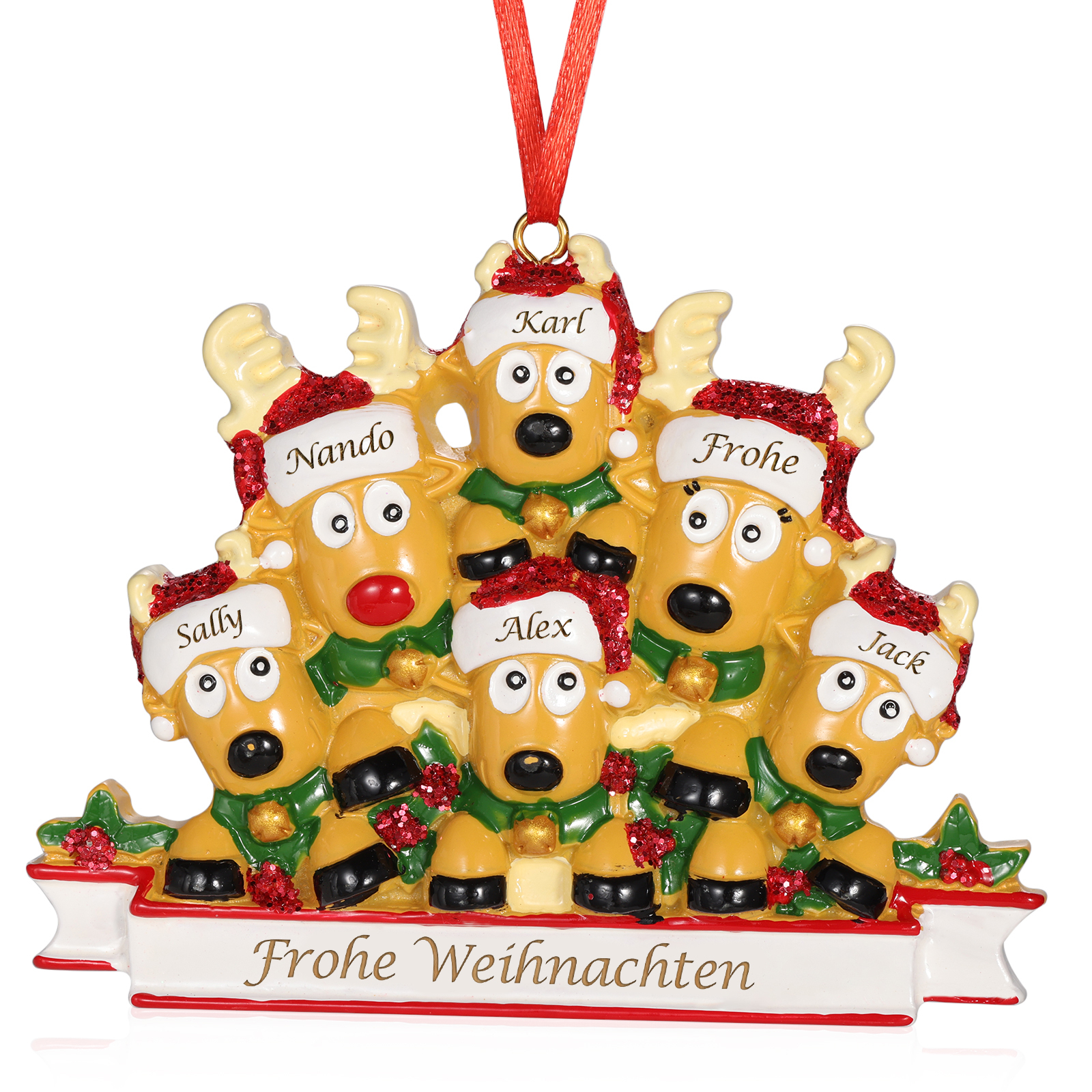 Harz Weihnachtsornament-Personalisierte 2-6 Namen & Text Rentier-Weihnachtsanhänger - Festliche Weihnachtsdekoration 