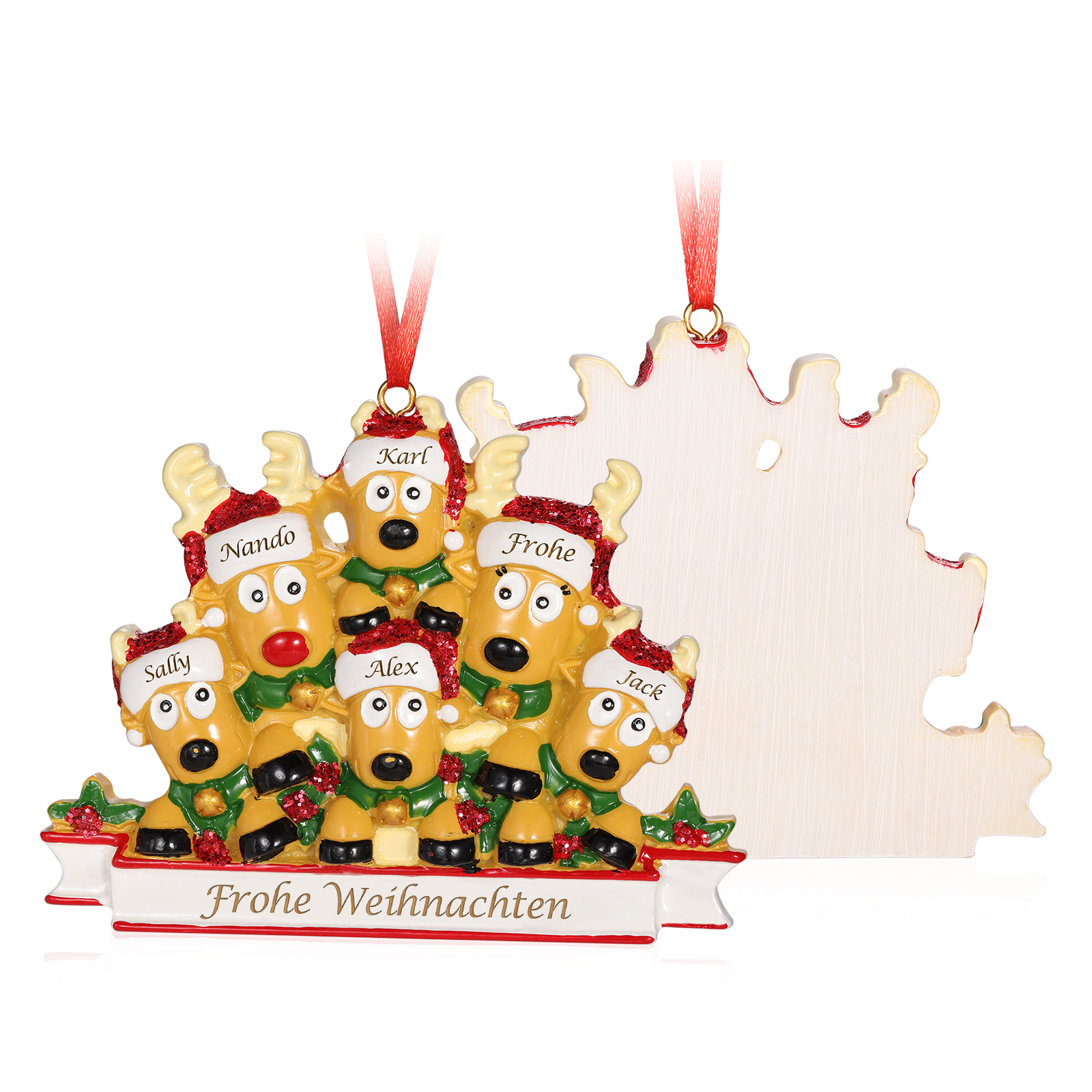 Harz Weihnachtsornament-Personalisierte 2-6 Namen & Text Rentier-Weihnachtsanhänger - Festliche Weihnachtsdekoration 