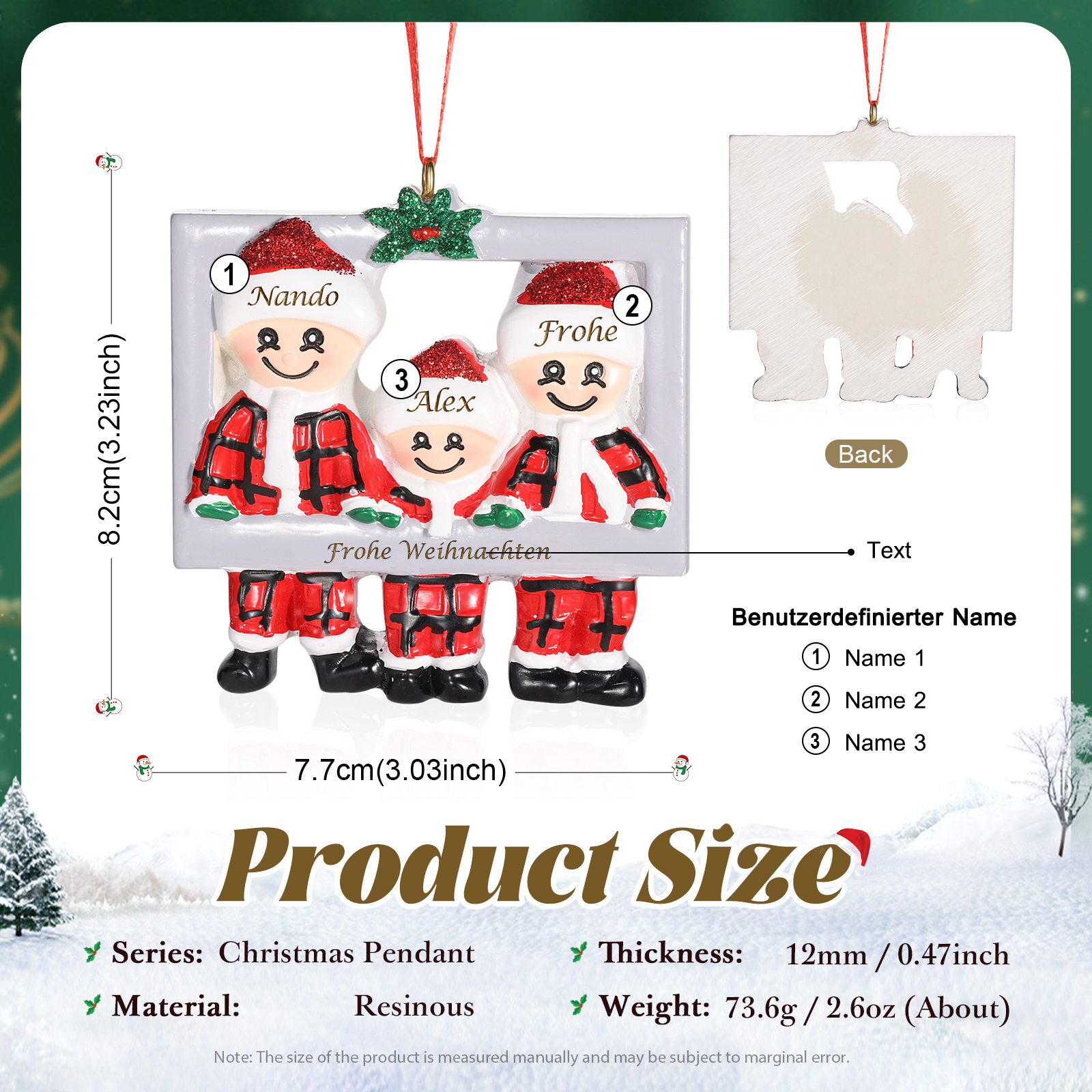 Harz Weihnachtsornament-Personalisierte 3-5 Namen & Text Weihnachtsmann-Anhänger - Festliche Weihnachtsdekoration