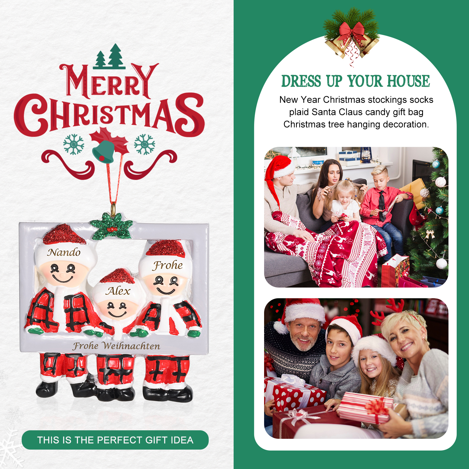 Harz Weihnachtsornament-Personalisierte 3-5 Namen & Text Weihnachtsmann-Anhänger - Festliche Weihnachtsdekoration 