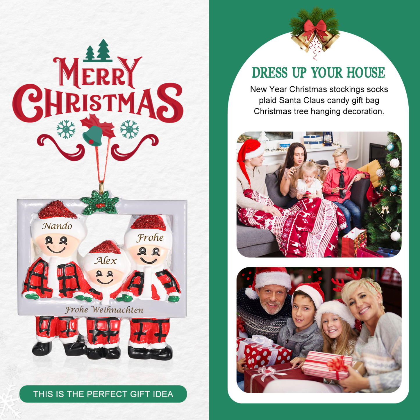 Harz Weihnachtsornament-Personalisierte 3-5 Namen & Text Weihnachtsmann-Anhänger - Festliche Weihnachtsdekoration 