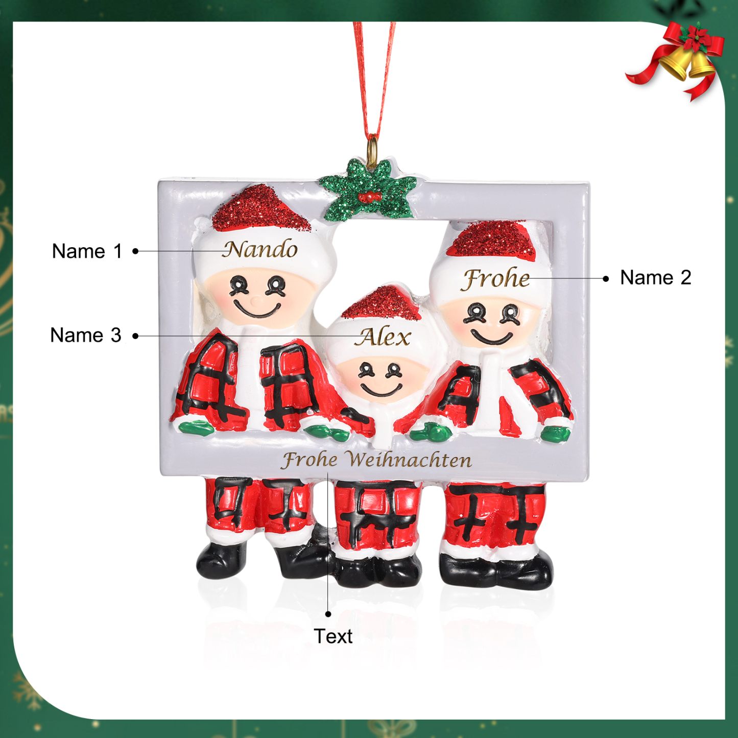 Harz Weihnachtsornament-Personalisierte 3-5 Namen & Text Weihnachtsmann-Anhänger - Festliche Weihnachtsdekoration 