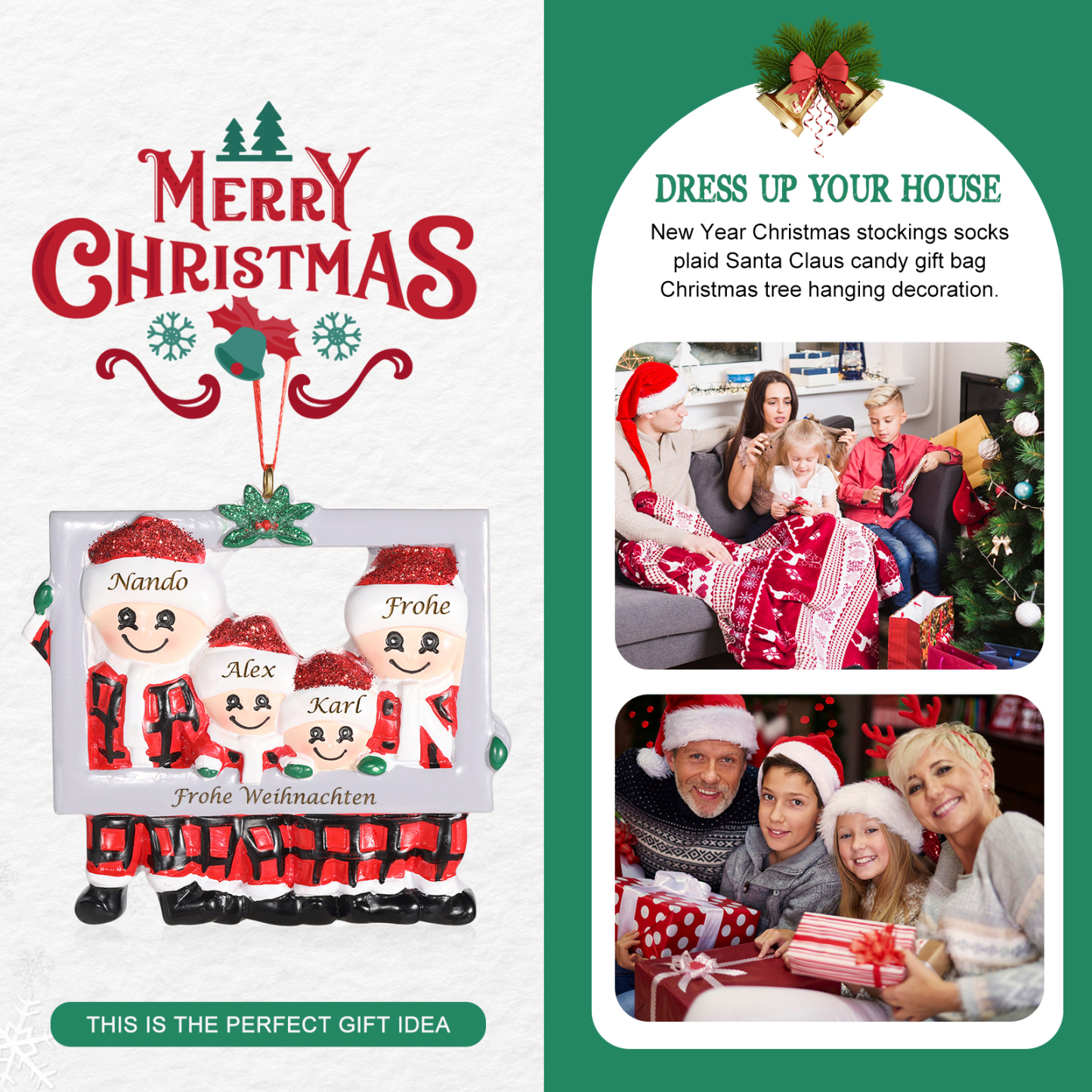 Harz Weihnachtsornament-Personalisierte 3-5 Namen & Text Weihnachtsmann-Anhänger - Festliche Weihnachtsdekoration 