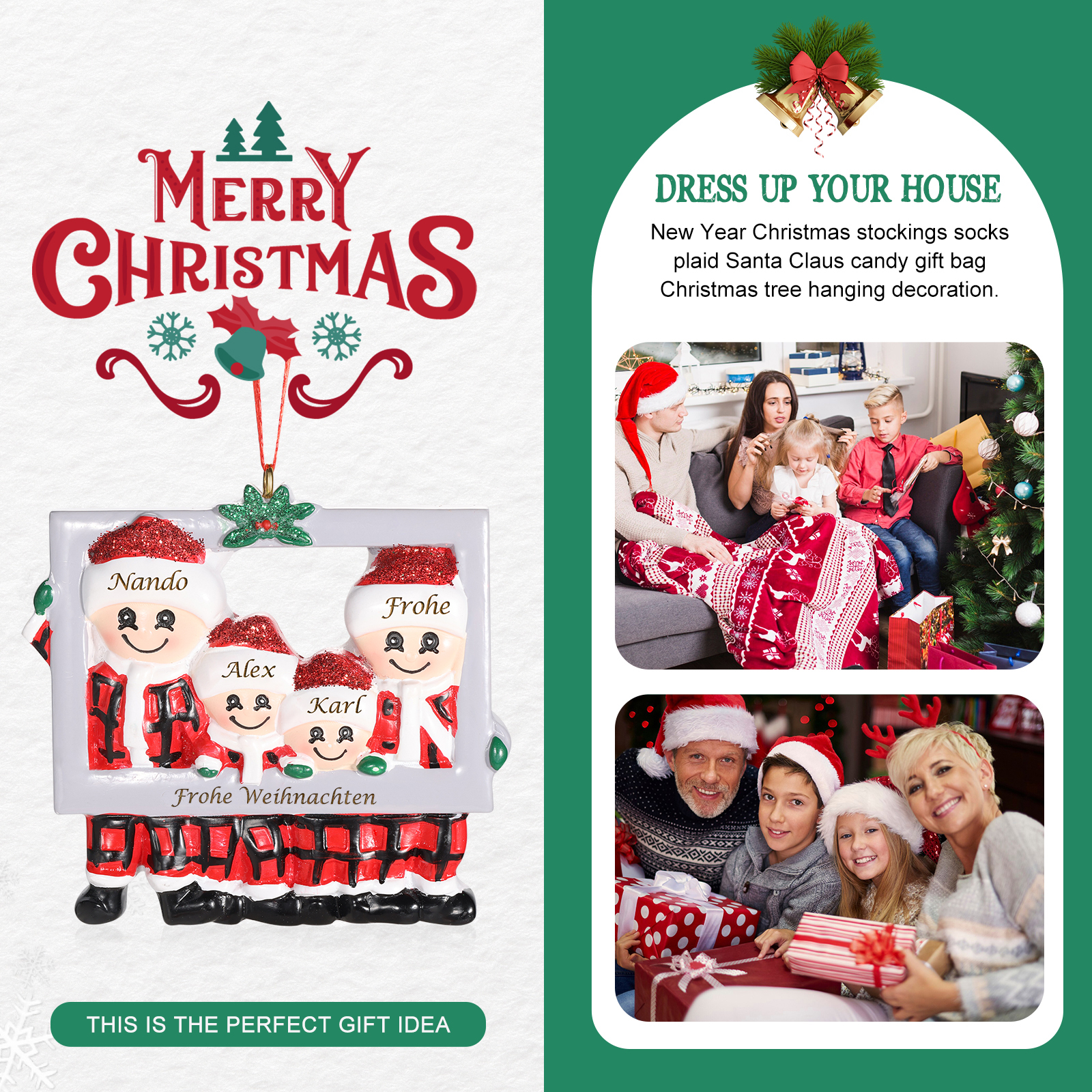 Harz Weihnachtsornament-Personalisierte 3-5 Namen & Text Weihnachtsmann-Anhänger - Festliche Weihnachtsdekoration