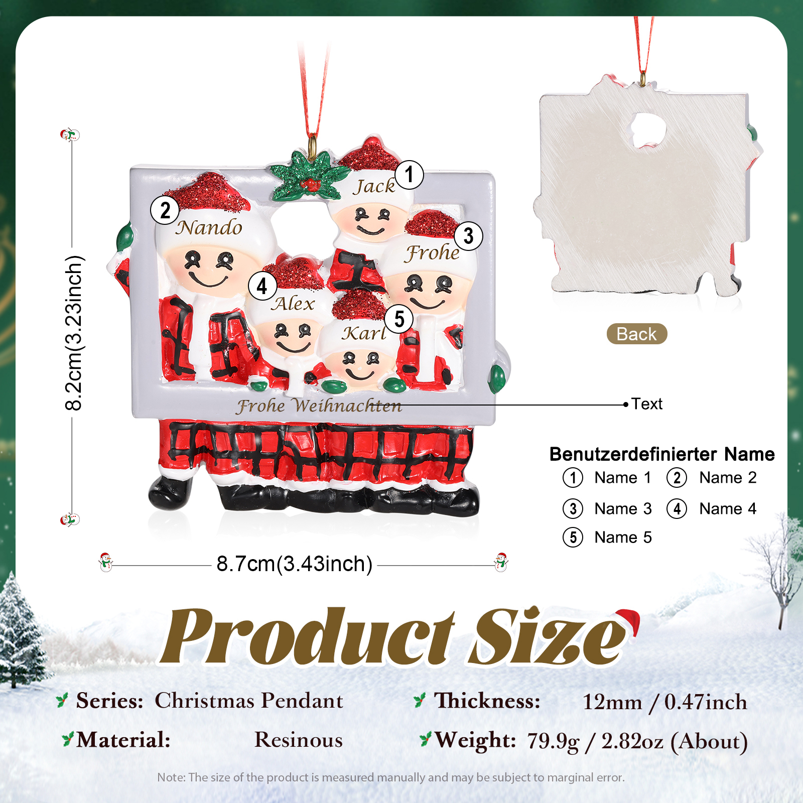 Harz Weihnachtsornament-Personalisierte 3-5 Namen & Text Weihnachtsmann-Anhänger - Festliche Weihnachtsdekoration