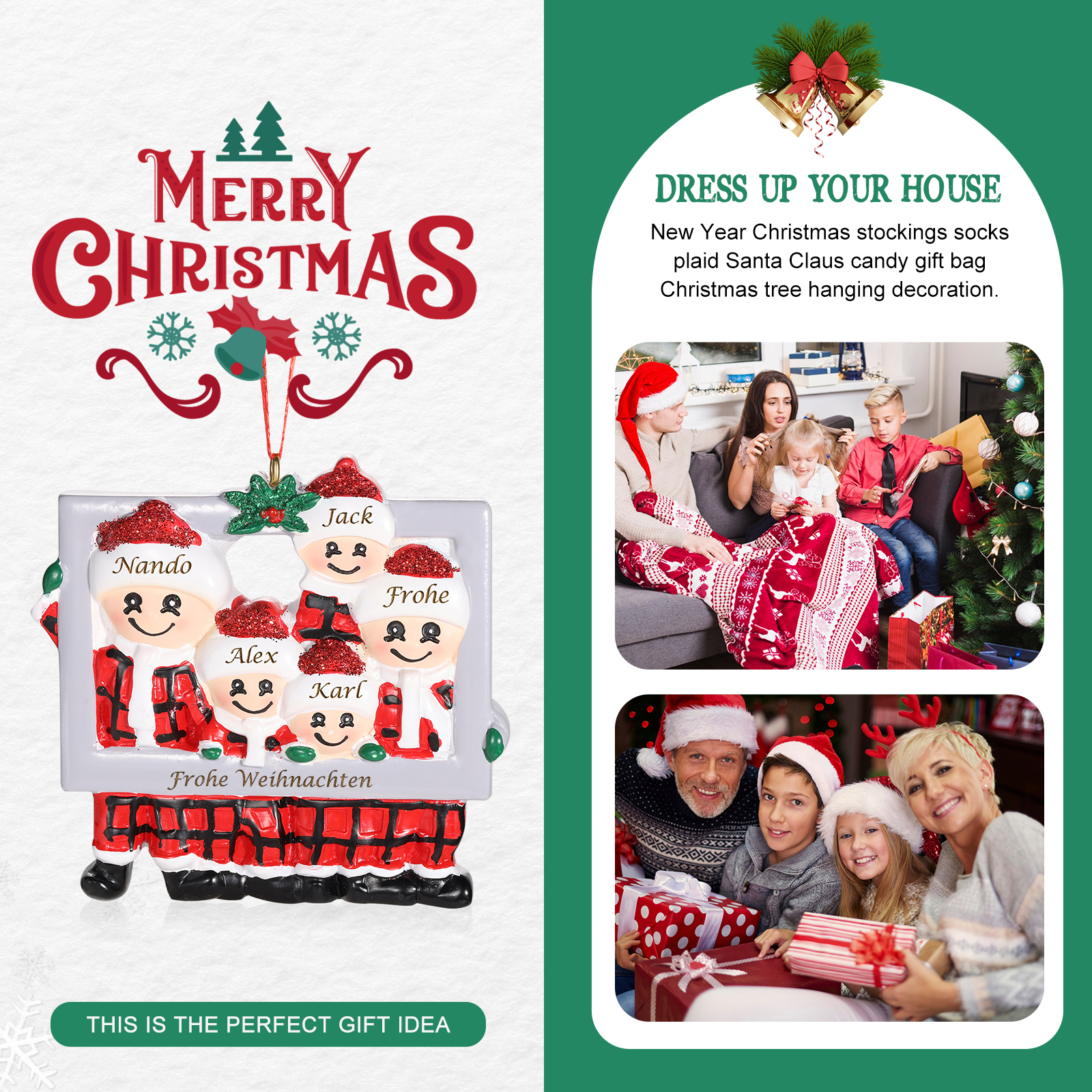 Harz Weihnachtsornament-Personalisierte 3-5 Namen & Text Weihnachtsmann-Anhänger - Festliche Weihnachtsdekoration 