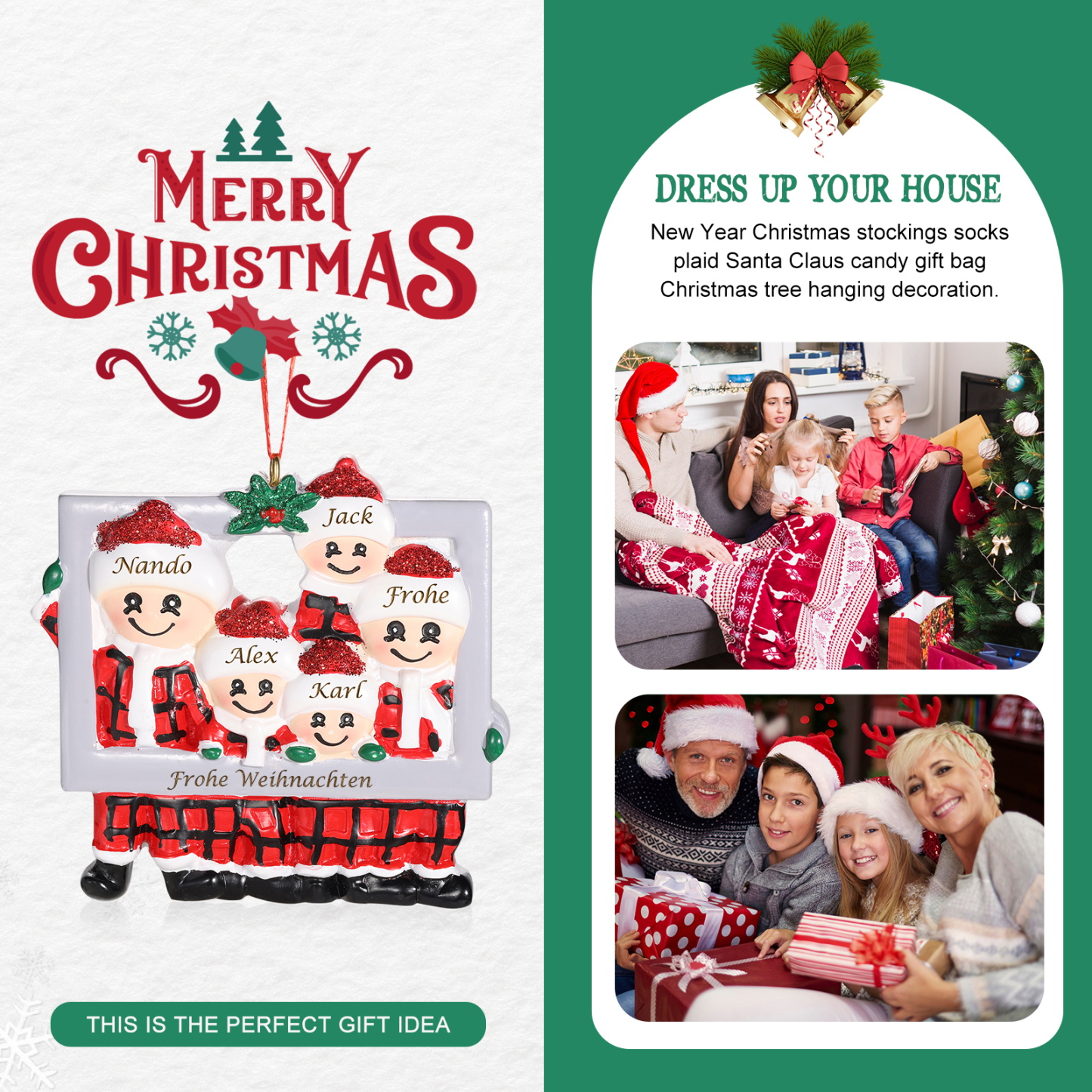 Harz Weihnachtsornament-Personalisierte 3-5 Namen & Text Weihnachtsmann-Anhänger - Festliche Weihnachtsdekoration