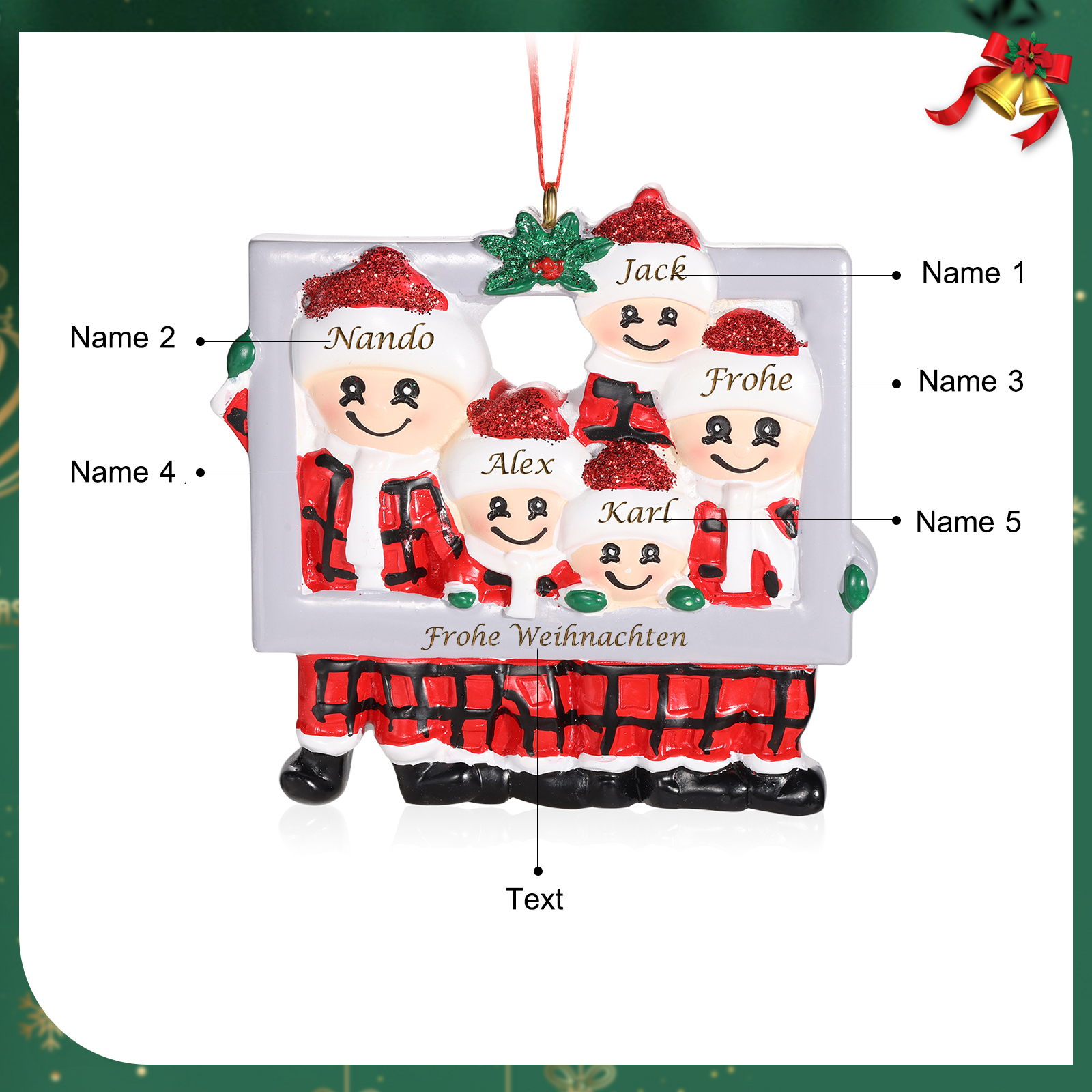 Harz Weihnachtsornament-Personalisierte 3-5 Namen & Text Weihnachtsmann-Anhänger - Festliche Weihnachtsdekoration 