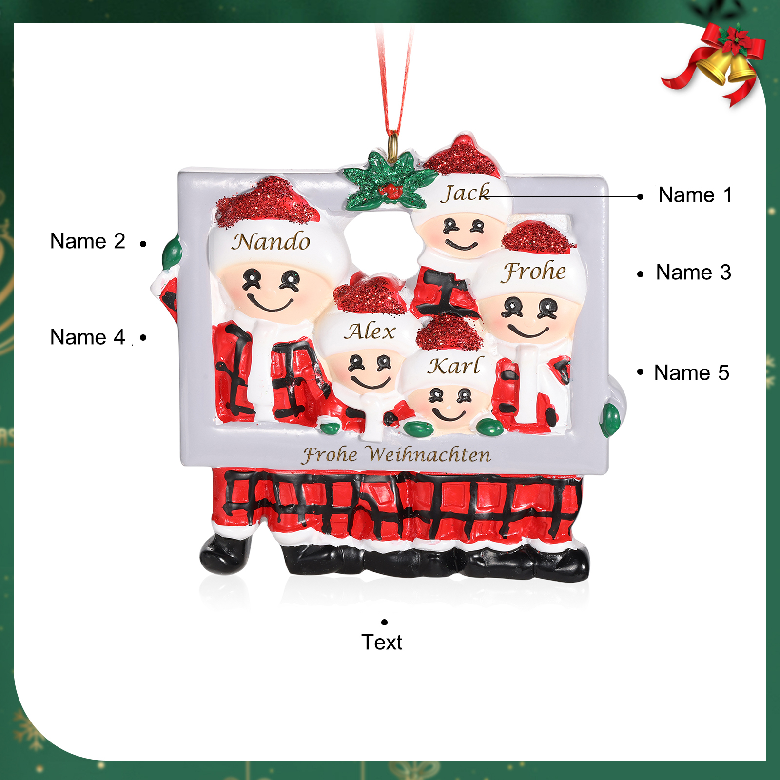 Harz Weihnachtsornament-Personalisierte 3-5 Namen & Text Weihnachtsmann-Anhänger - Festliche Weihnachtsdekoration
