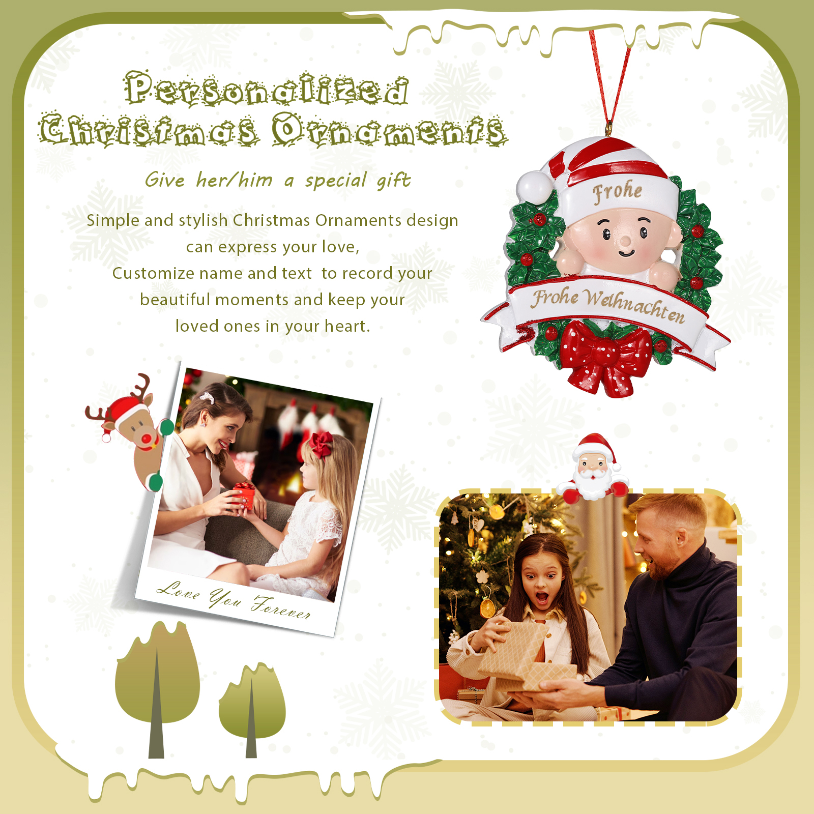 Harz Personalisierter 1 Name &1 Text Weihnachtsornament Baum Geschenk Anhänger