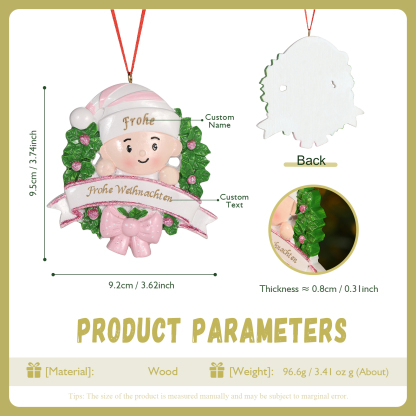 Harz Personalisierter 1 Name &1 Text Weihnachtsornament mit süßem Baby  – Weihnachtsbaum-Anhänger in Rot/ Rosa