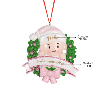 Harz Personalisierter 1 Name &1 Text Weihnachtsornament mit süßem Baby  – Weihnachtsbaum-Anhänger in Rot/ Rosa