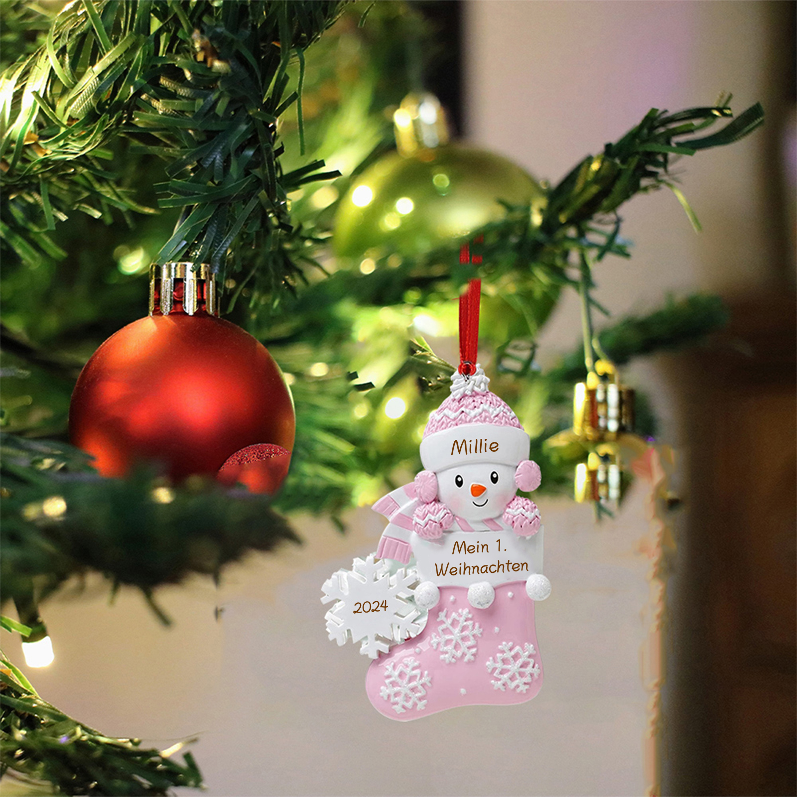 Harz Weihnachtsornament - Personalisierter Name & Text & Jahr Baby Weihnachtssocken Weihnachtsstiefel Ornament