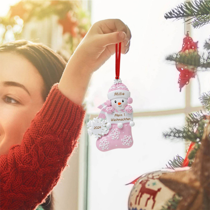 Harz Weihnachtsornament - Personalisierter Name & Text & Jahr Baby Weihnachtssocken Weihnachtsstiefel Ornament