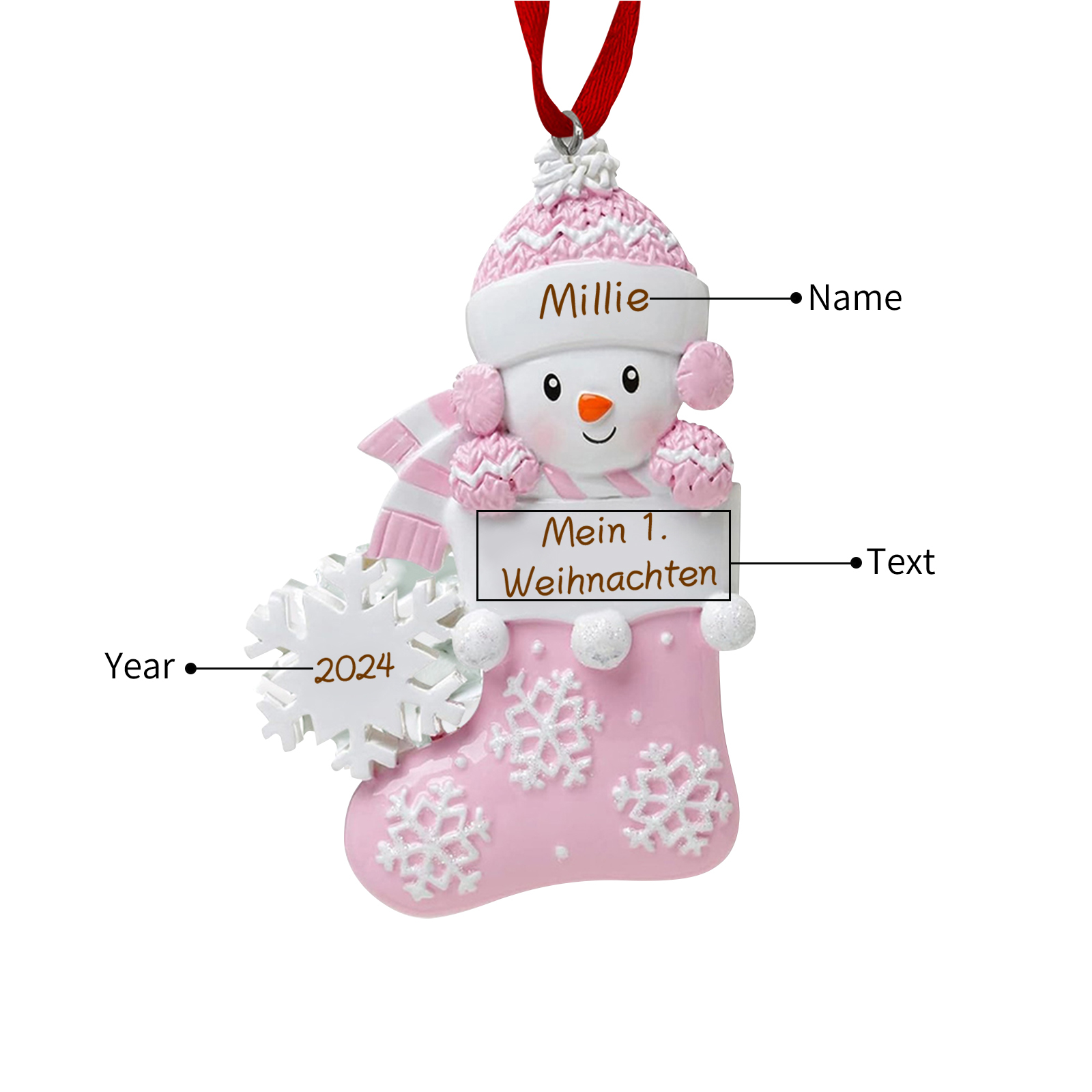 Harz Weihnachtsornament - Personalisierter Name & Text & Jahr Baby Weihnachtssocken Weihnachtsstiefel Ornament