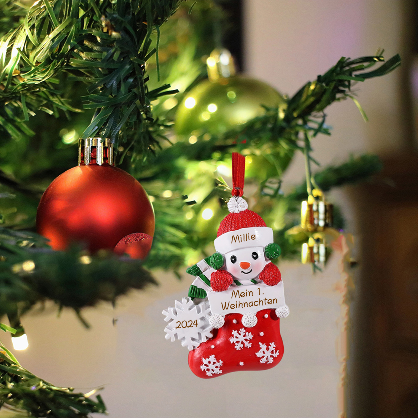 Harz Weihnachtsornament - Personalisierter Name & Text & Jahr Baby Weihnachtssocken Weihnachtsstiefel Ornament