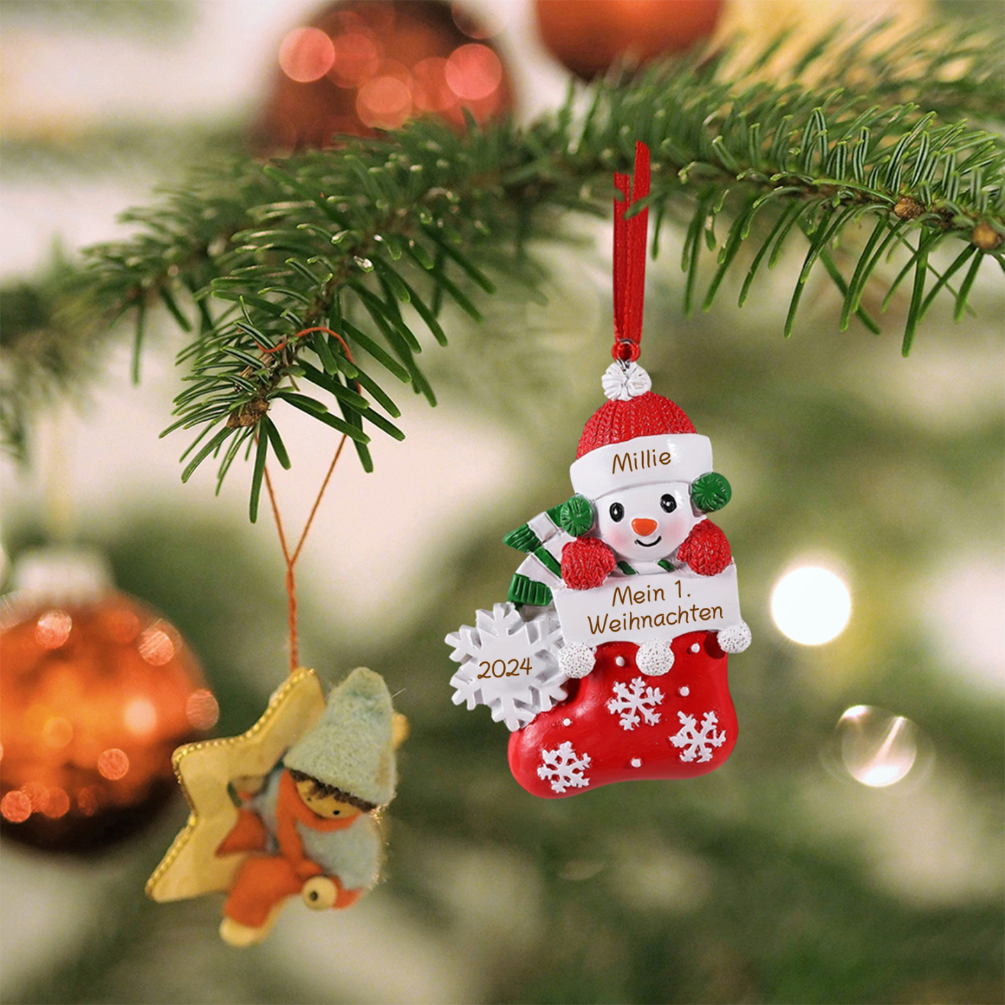 Harz Weihnachtsornament - Personalisierter Name & Text & Jahr Baby Weihnachtssocken Weihnachtsstiefel Ornament