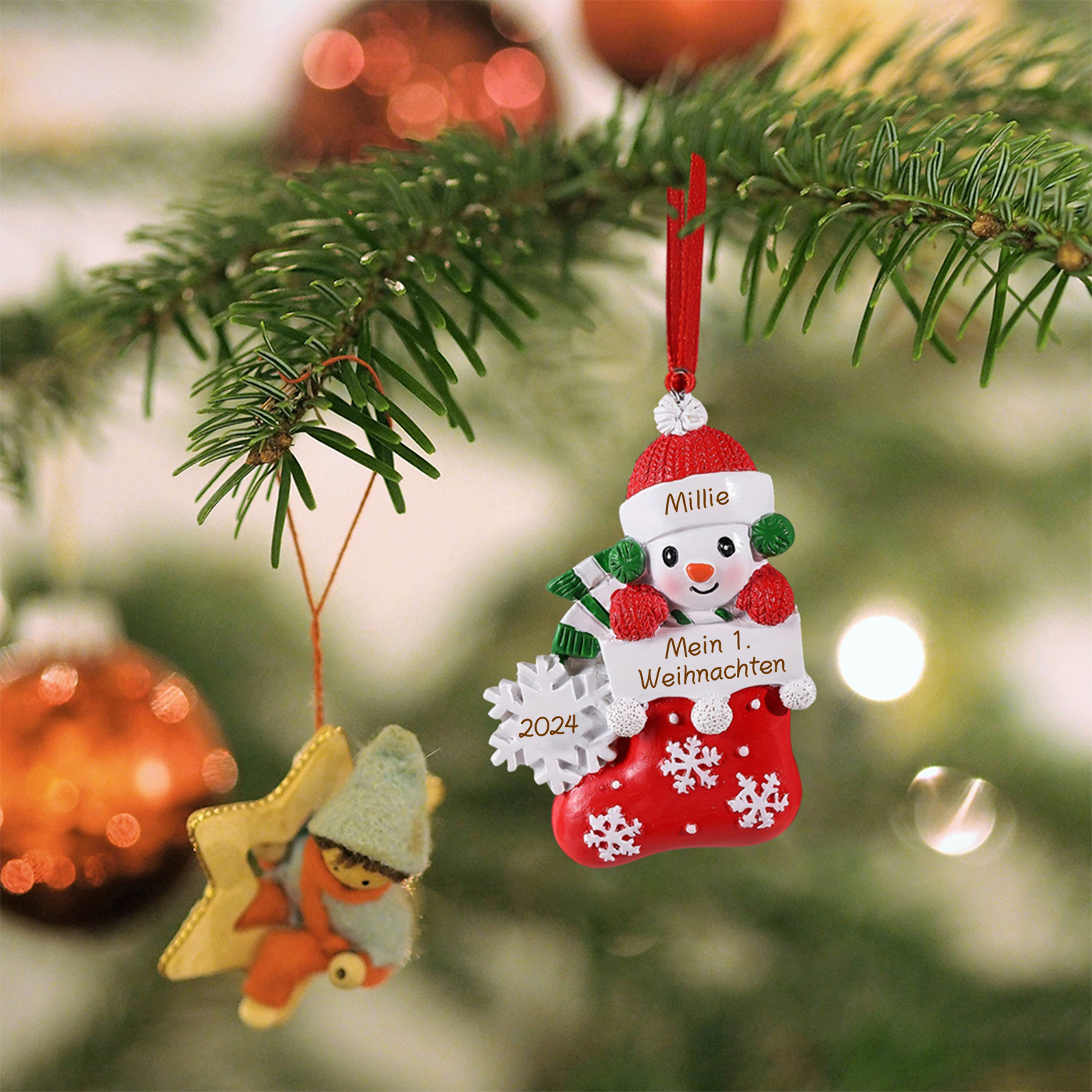 Harz Weihnachtsornament - Personalisierter Name & Text & Jahr Baby Weihnachtssocken Weihnachtsstiefel Ornament