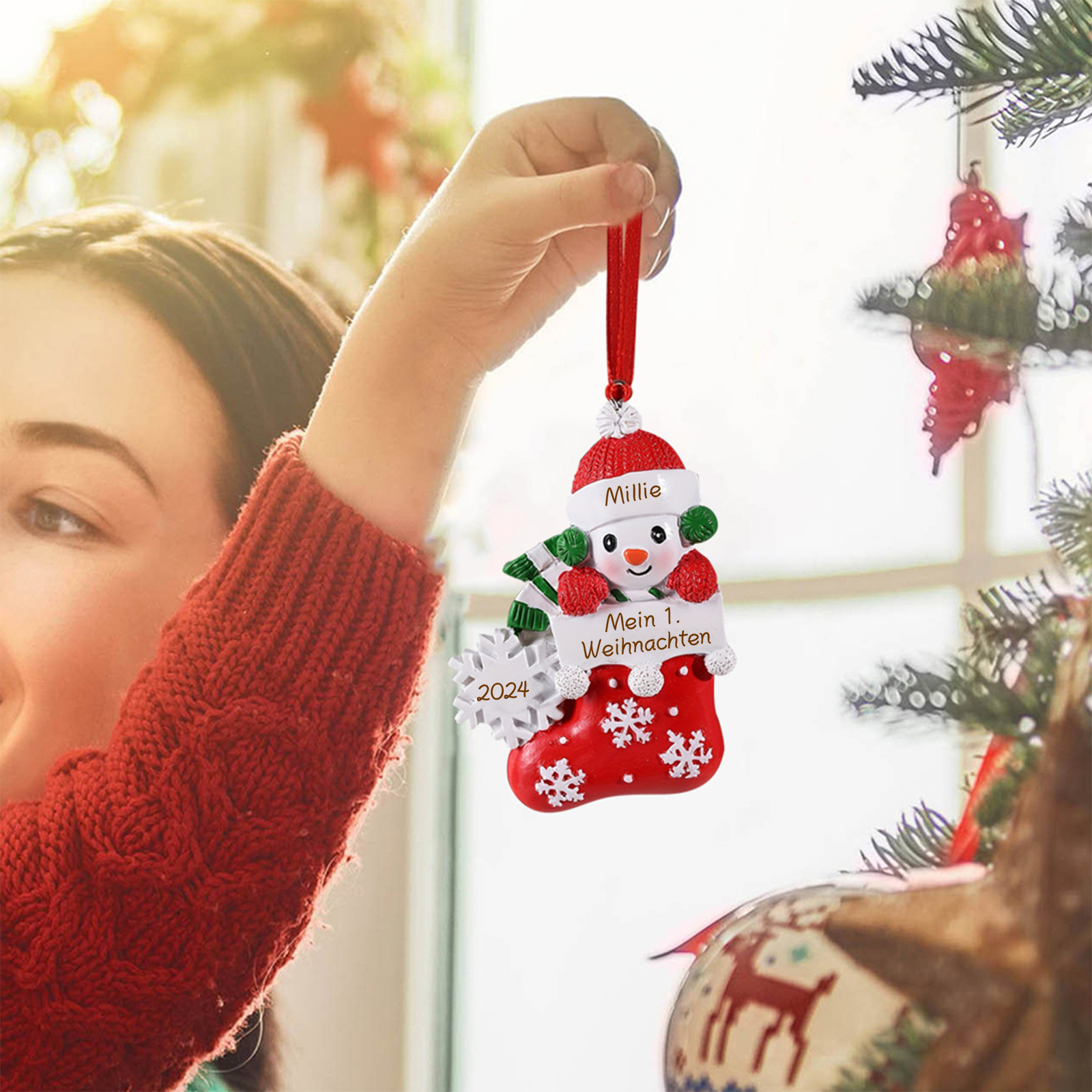 Harz Weihnachtsornament - Personalisierter Name & Text & Jahr Baby Weihnachtssocken Weihnachtsstiefel Ornament