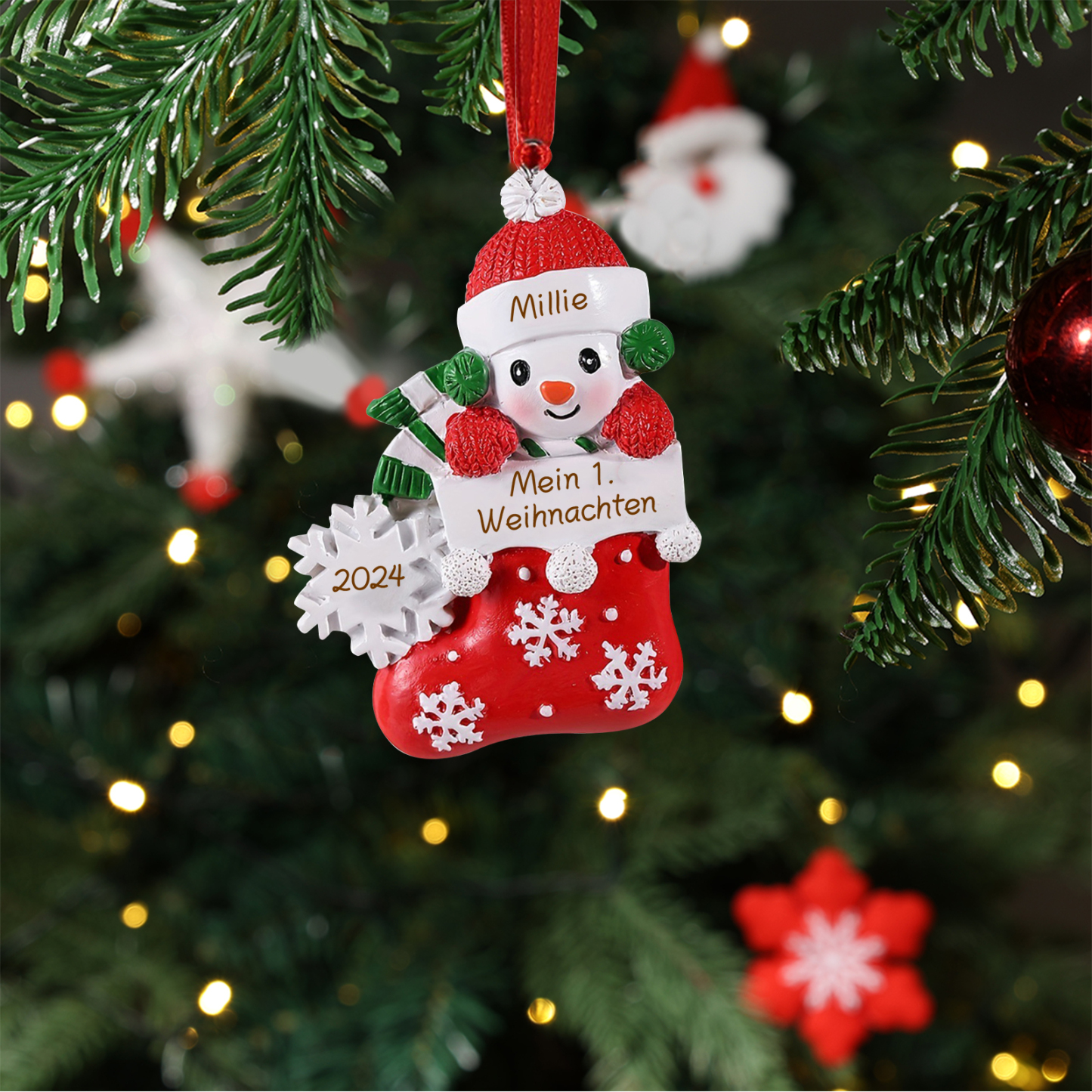 Harz Weihnachtsornament - Personalisierter Name & Text & Jahr Baby Weihnachtssocken Weihnachtsstiefel Ornament