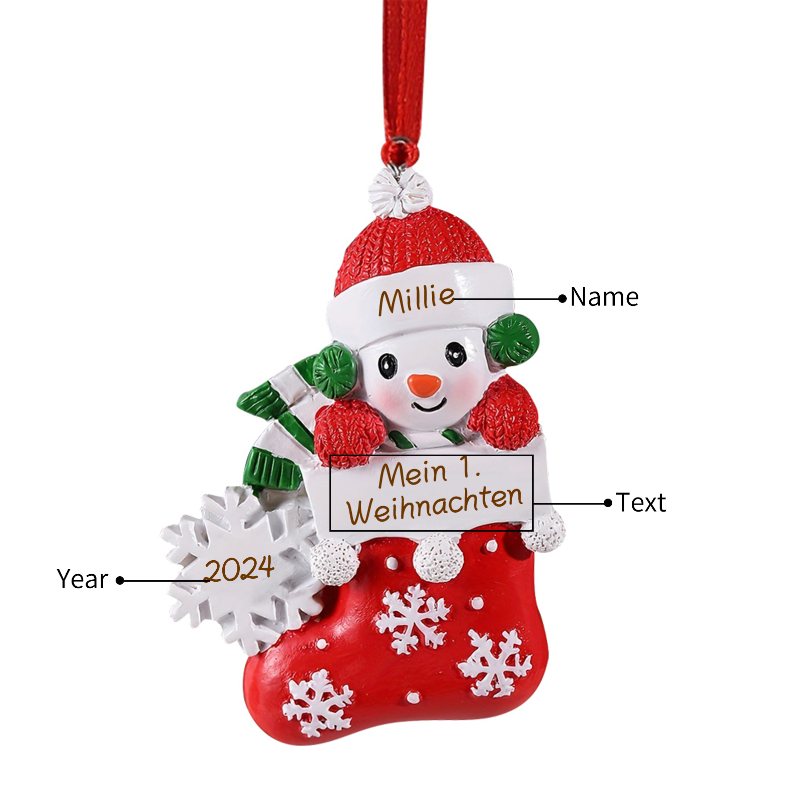 Harz Weihnachtsornament - Personalisierter Name & Text & Jahr Baby Weihnachtssocken Weihnachtsstiefel Ornament