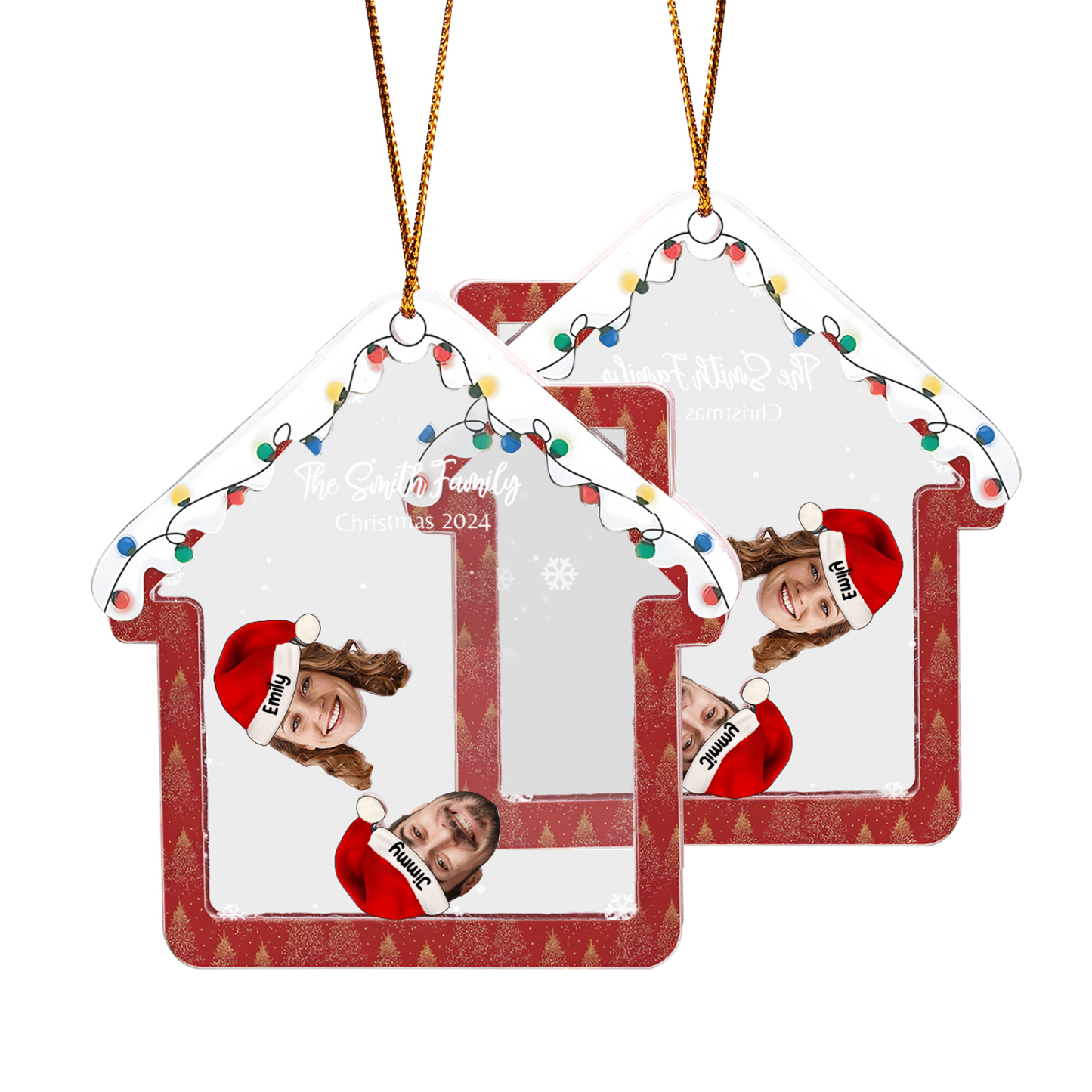 Holz Weihnachtsornament – Personalisierter Text & 2-6 Namen & 2-6 Avatare – Festliche Weihnachtsbaum-Dekoration