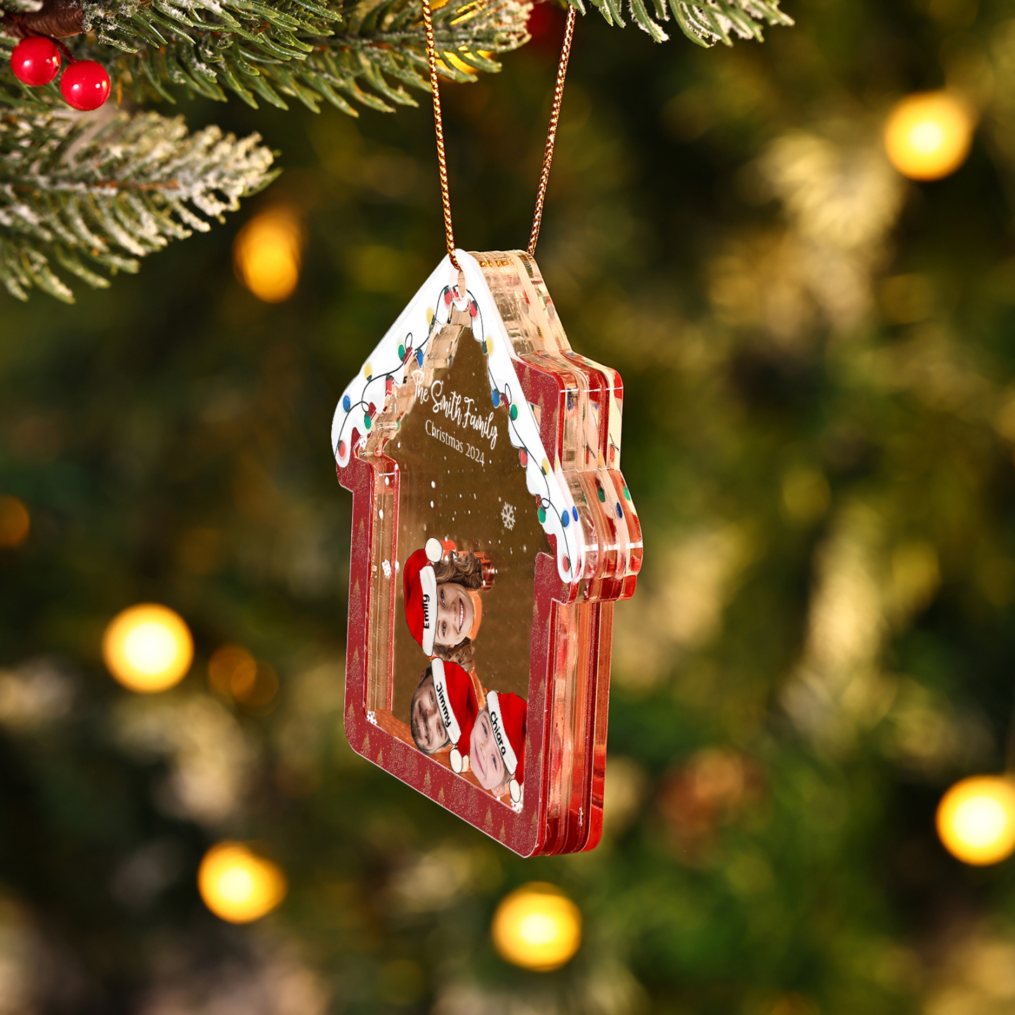 Holz Weihnachtsornament – Personalisierter Text & 2-6 Namen & 2-6 Avatare – Festliche Weihnachtsbaum-Dekoration
