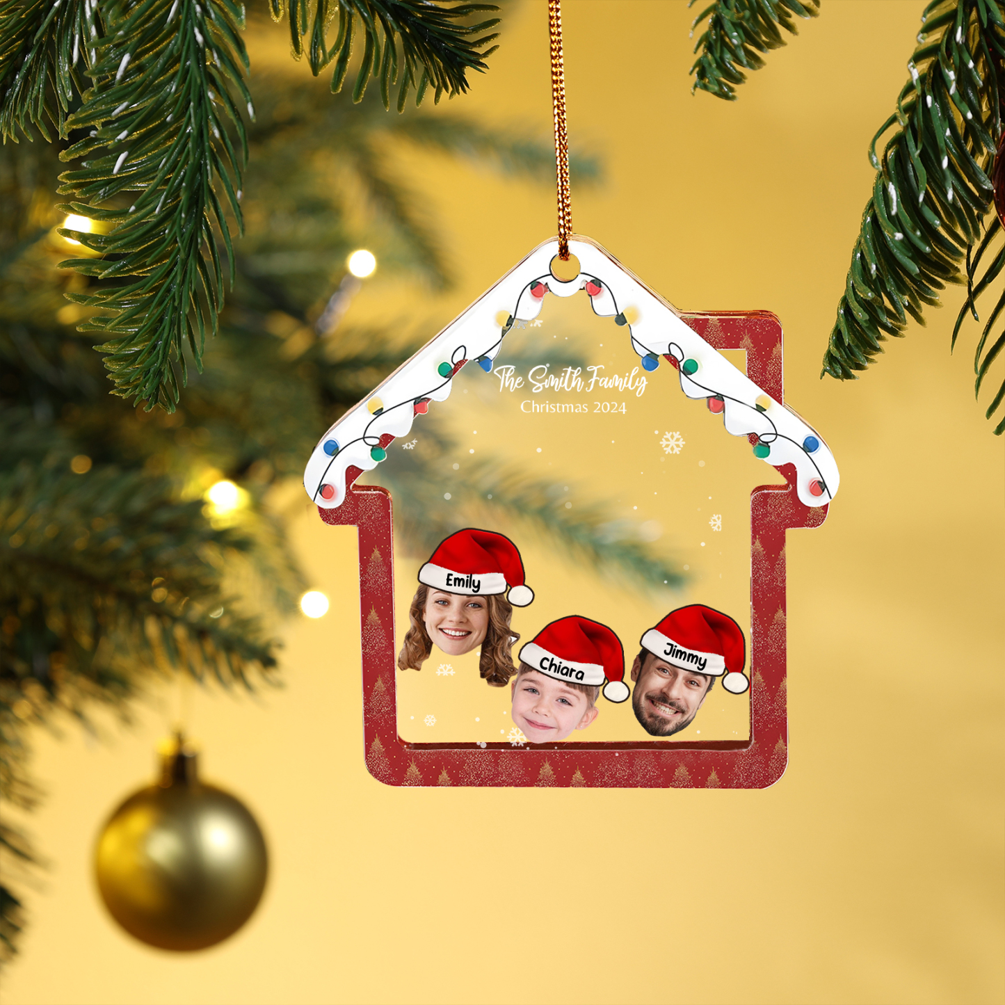 Holz Weihnachtsornament – Personalisierter Text & 2-6 Namen & 2-6 Avatare – Festliche Weihnachtsbaum-Dekoration