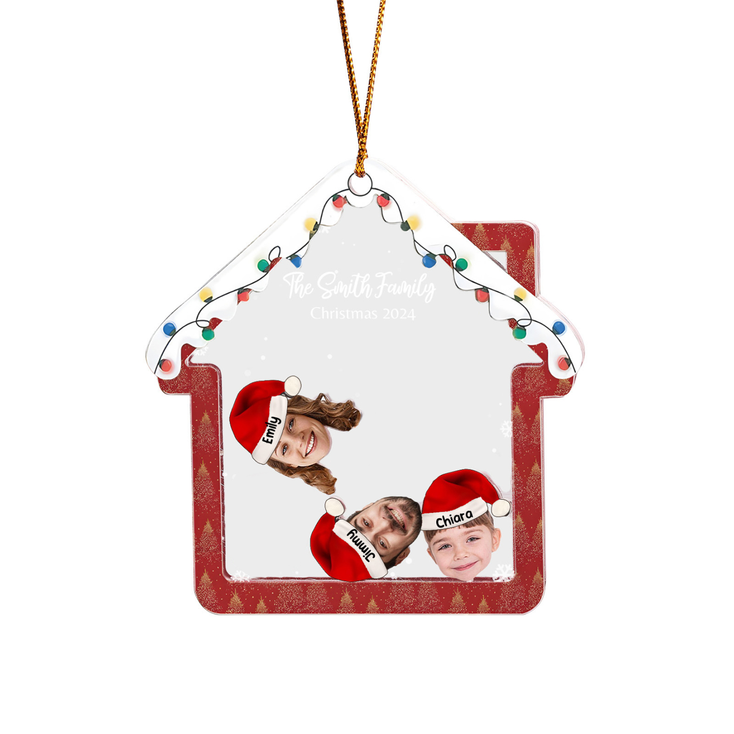 Holz Weihnachtsornament – Personalisierter Text & 2-6 Namen & 2-6 Avatare – Festliche Weihnachtsbaum-Dekoration