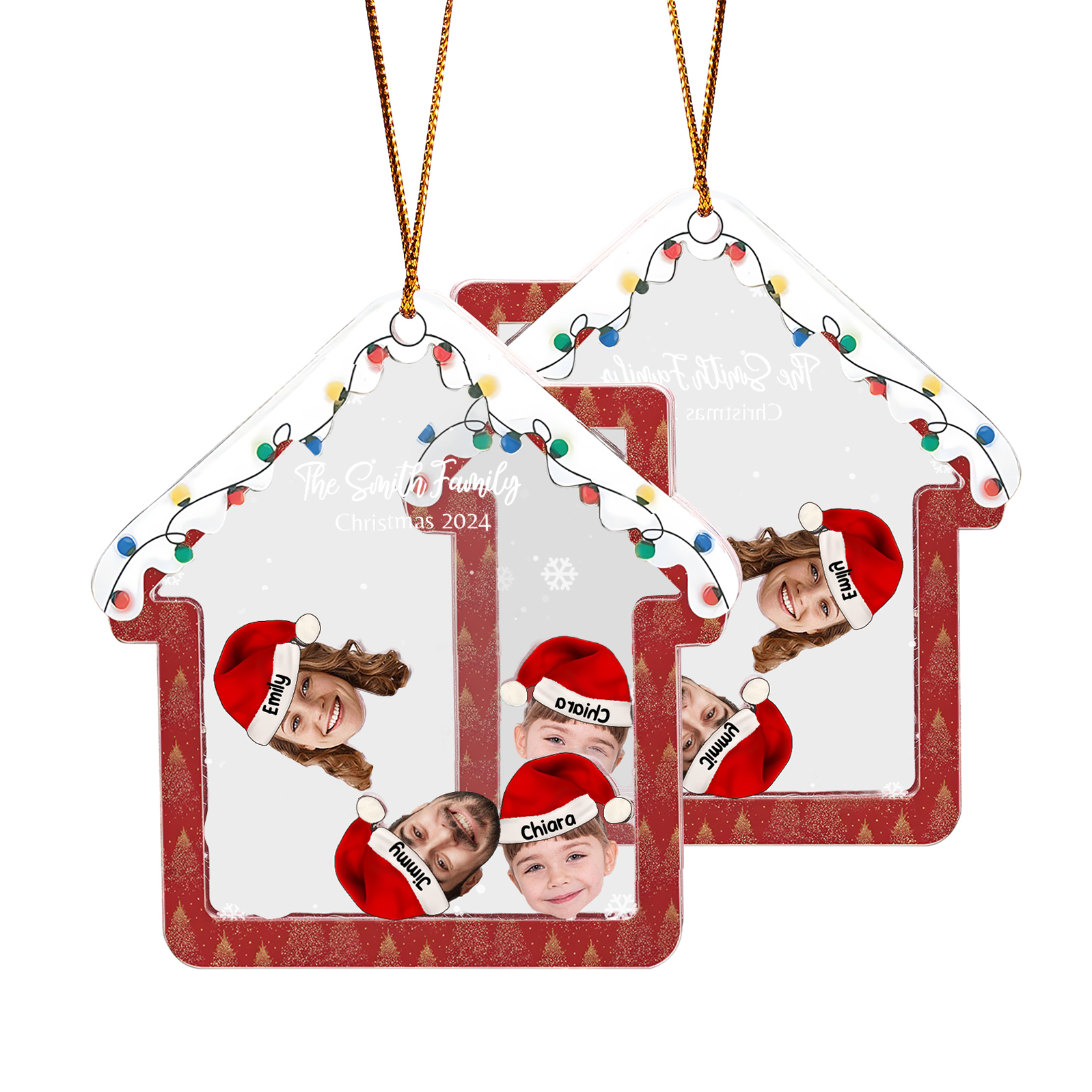 Holz Weihnachtsornament – Personalisierter Text & 2-6 Namen & 2-6 Avatare – Festliche Weihnachtsbaum-Dekoration