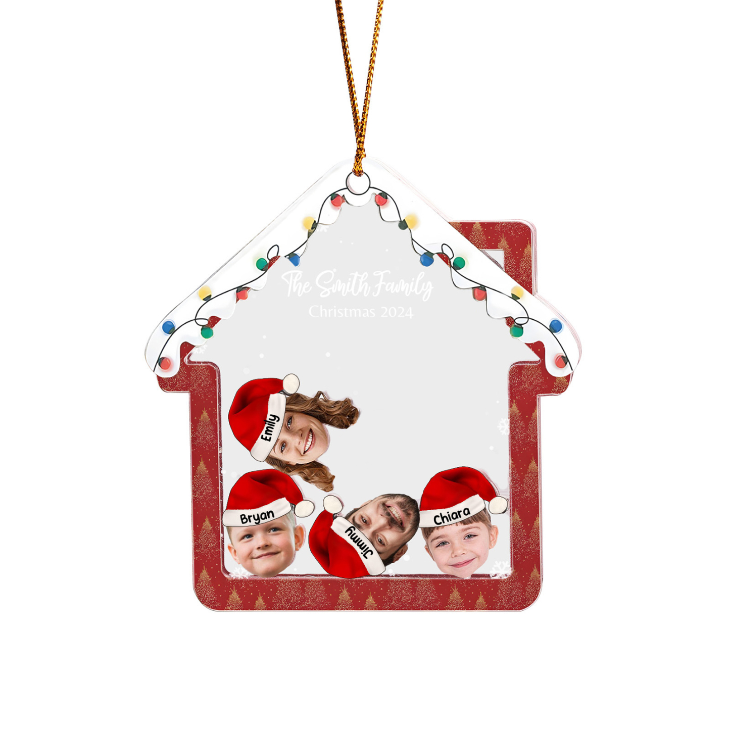 Holz Weihnachtsornament – Personalisierter Text & 2-6 Namen & 2-6 Avatare – Festliche Weihnachtsbaum-Dekoration