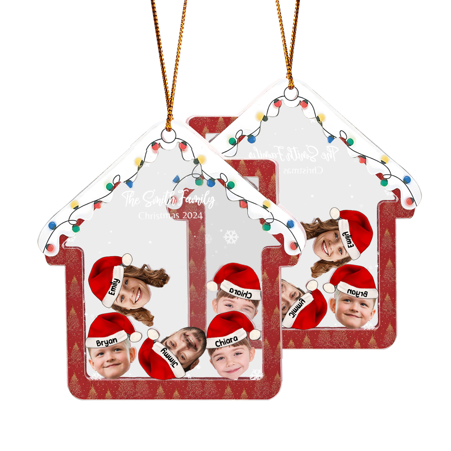 Holz Weihnachtsornament – Personalisierter Text & 2-6 Namen & 2-6 Avatare – Festliche Weihnachtsbaum-Dekoration