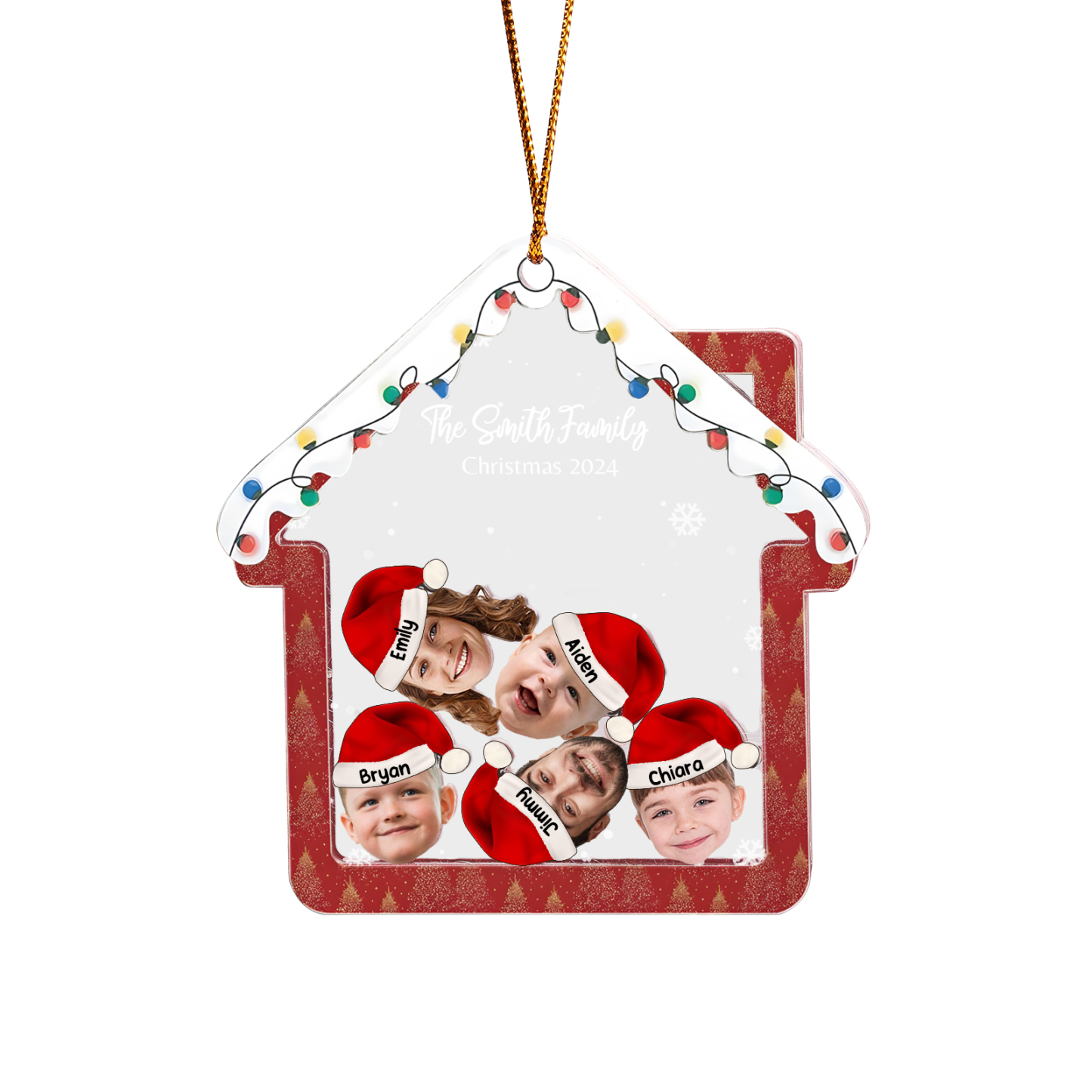 Holz Weihnachtsornament – Personalisierter Text & 2-6 Namen & 2-6 Avatare – Festliche Weihnachtsbaum-Dekoration