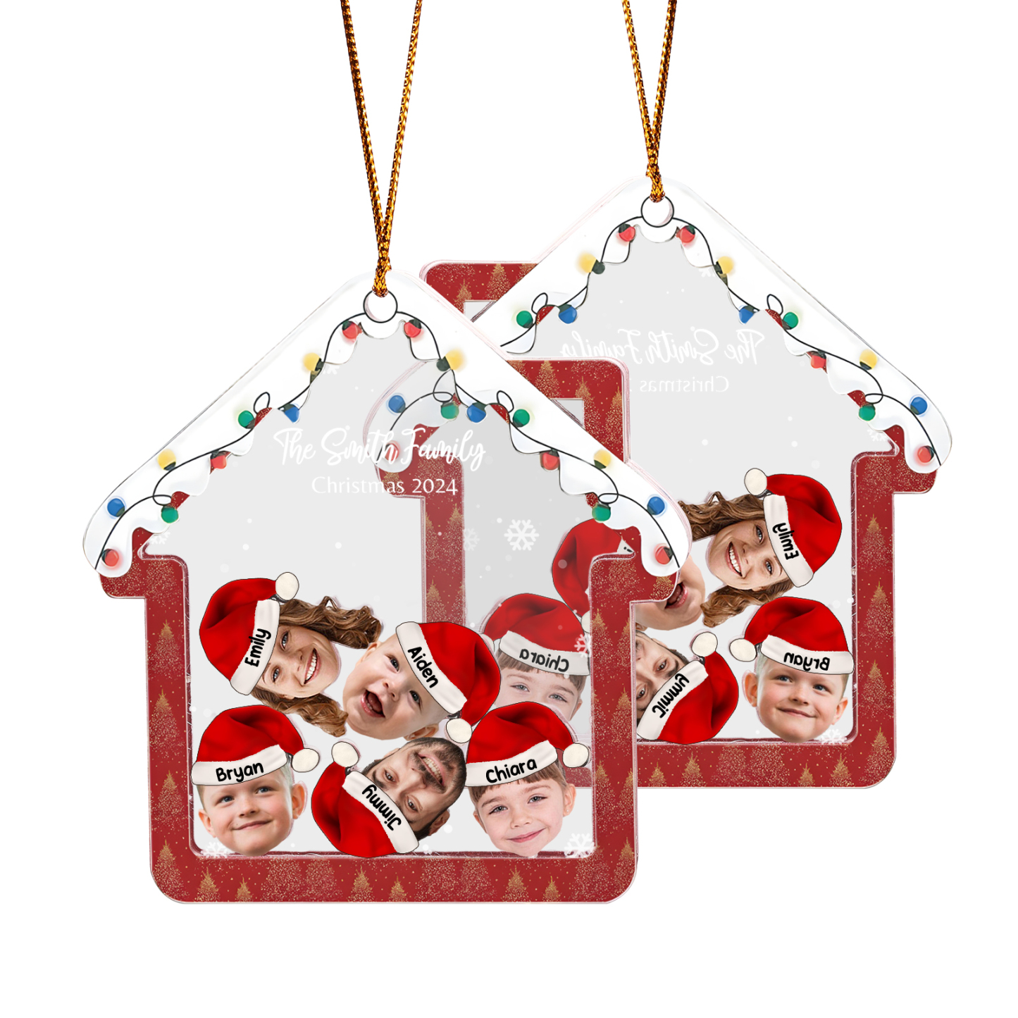 Holz Weihnachtsornament – Personalisierter Text & 2-6 Namen & 2-6 Avatare – Festliche Weihnachtsbaum-Dekoration