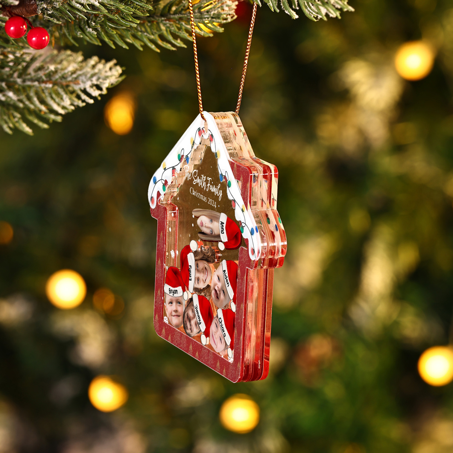 Holz Weihnachtsornament – Personalisierter Text & 2-6 Namen & 2-6 Avatare – Festliche Weihnachtsbaum-Dekoration