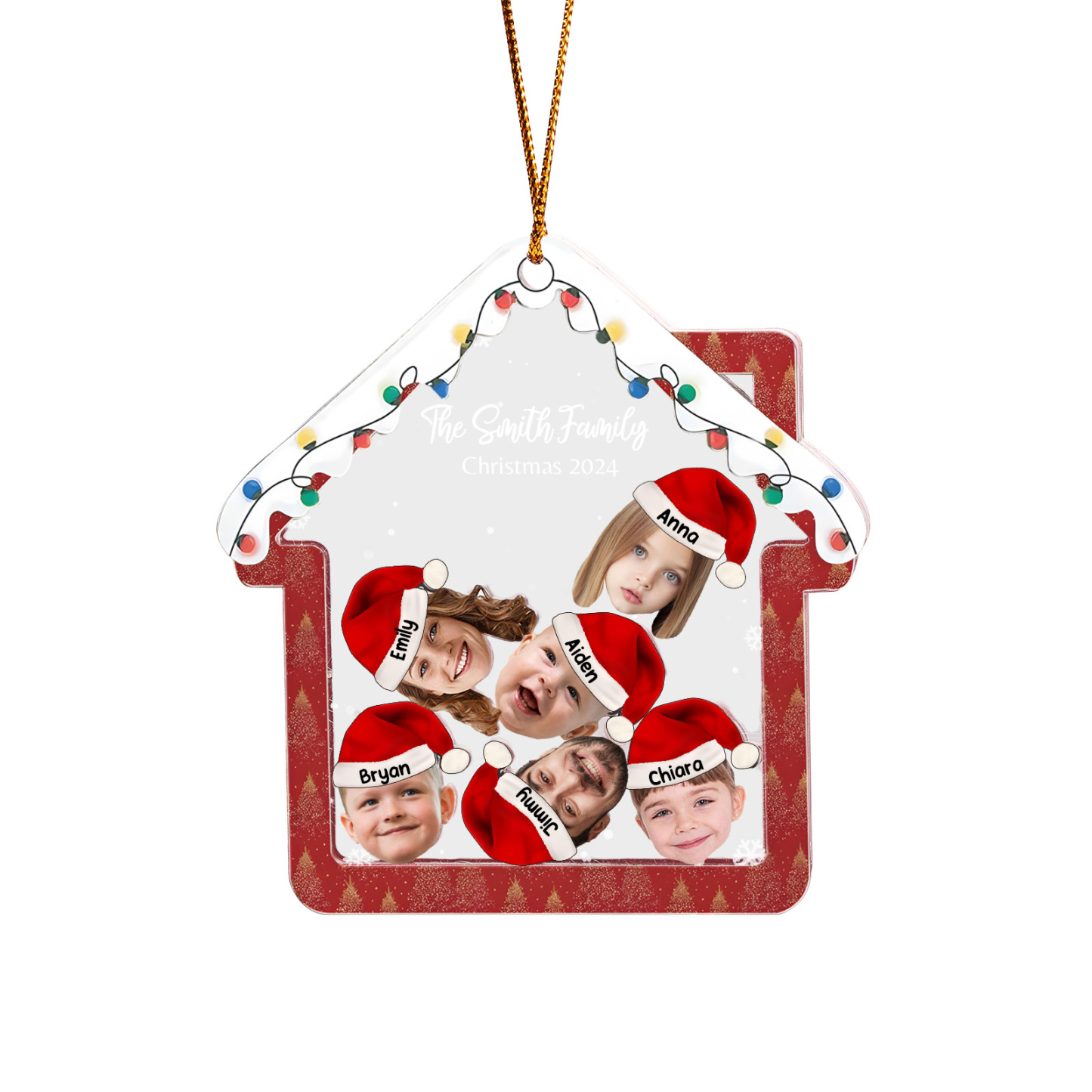 Holz Weihnachtsornament – Personalisierter Text & 2-6 Namen & 2-6 Avatare – Festliche Weihnachtsbaum-Dekoration
