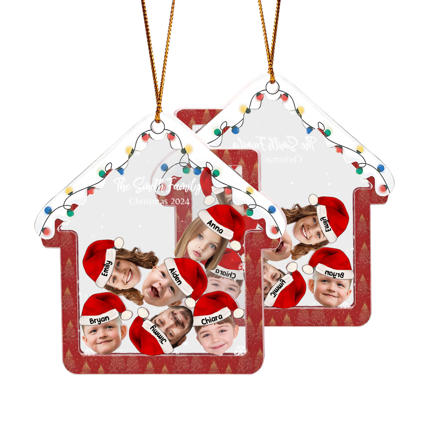 Holz Weihnachtsornament – Personalisierter Text & 2-6 Namen & 2-6 Avatare – Festliche Weihnachtsbaum-Dekoration