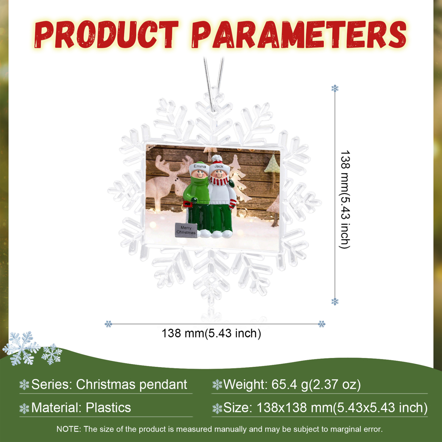 Kunststoff Weihnachtsornament-Personalisierte 2-6 Namen & Text & Jahr Schneeflocke Weihnachtsbaum Anhänger mit 2-6 Familienmitgliedern