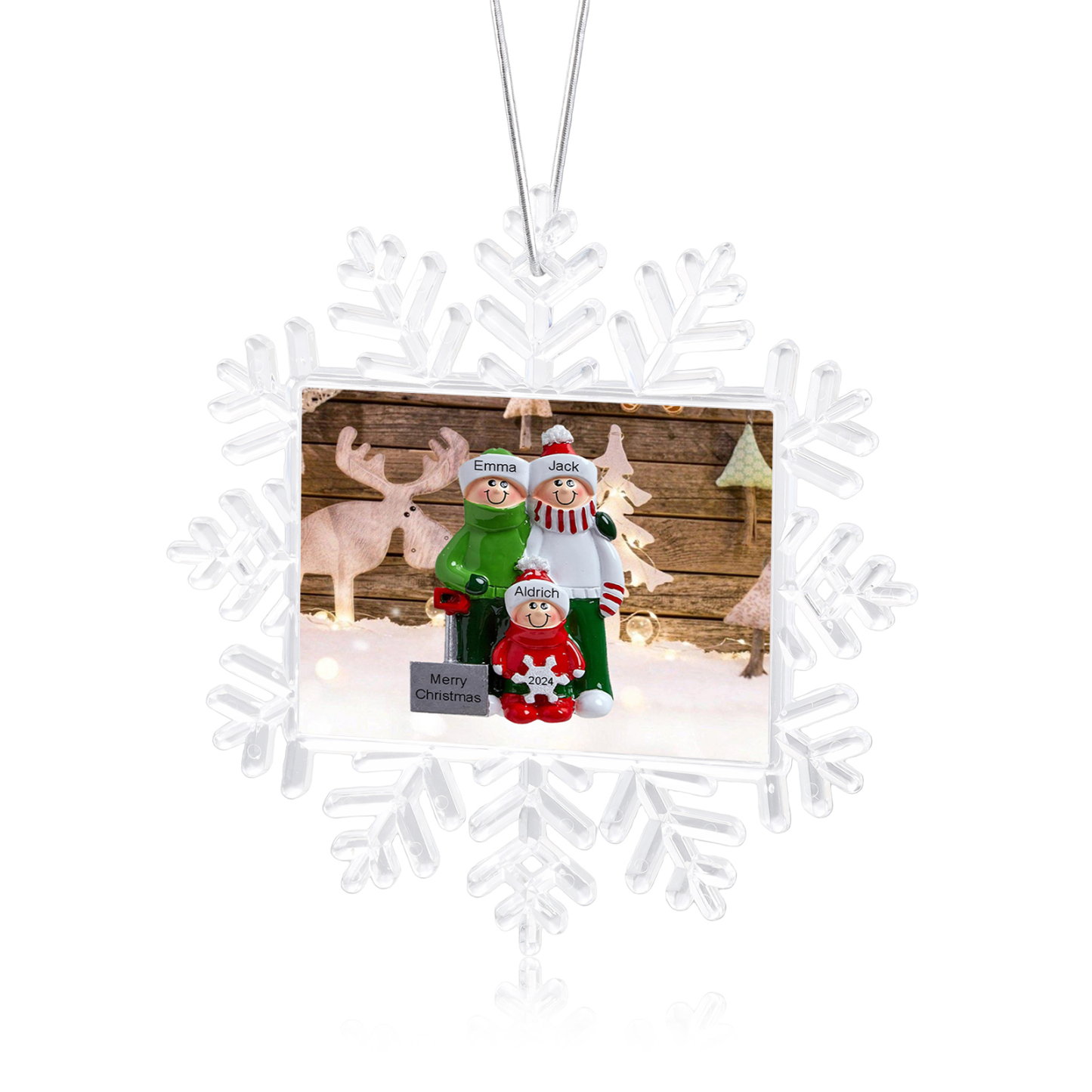 Kunststoff Weihnachtsornament-Personalisierte 2-6 Namen & Text & Jahr Schneeflocke Weihnachtsbaum Anhänger mit 2-6 Familienmitgliedern