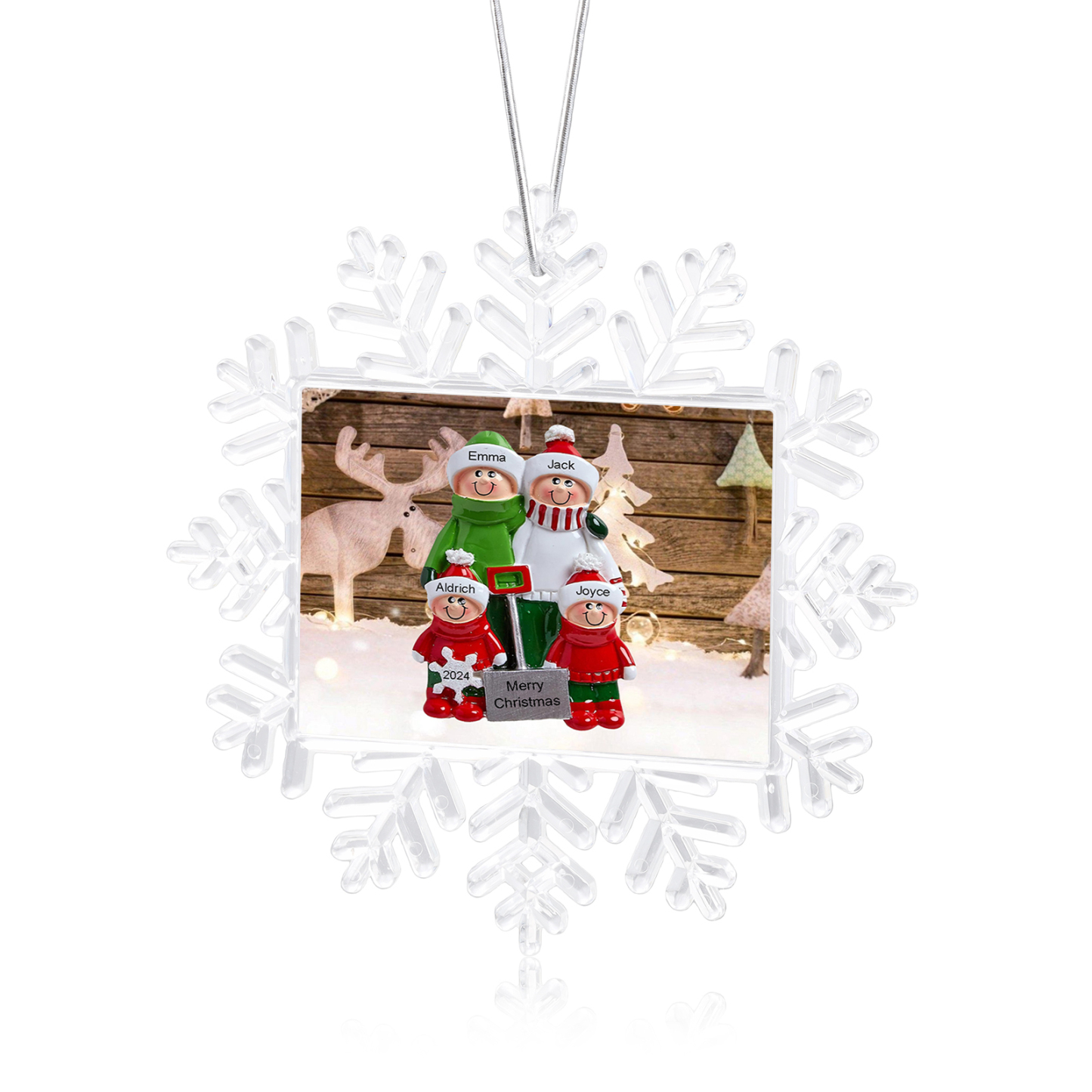 Kunststoff Weihnachtsornament-Personalisierte 2-6 Namen & Text & Jahr Schneeflocke Weihnachtsbaum Anhänger mit 2-6 Familienmitgliedern