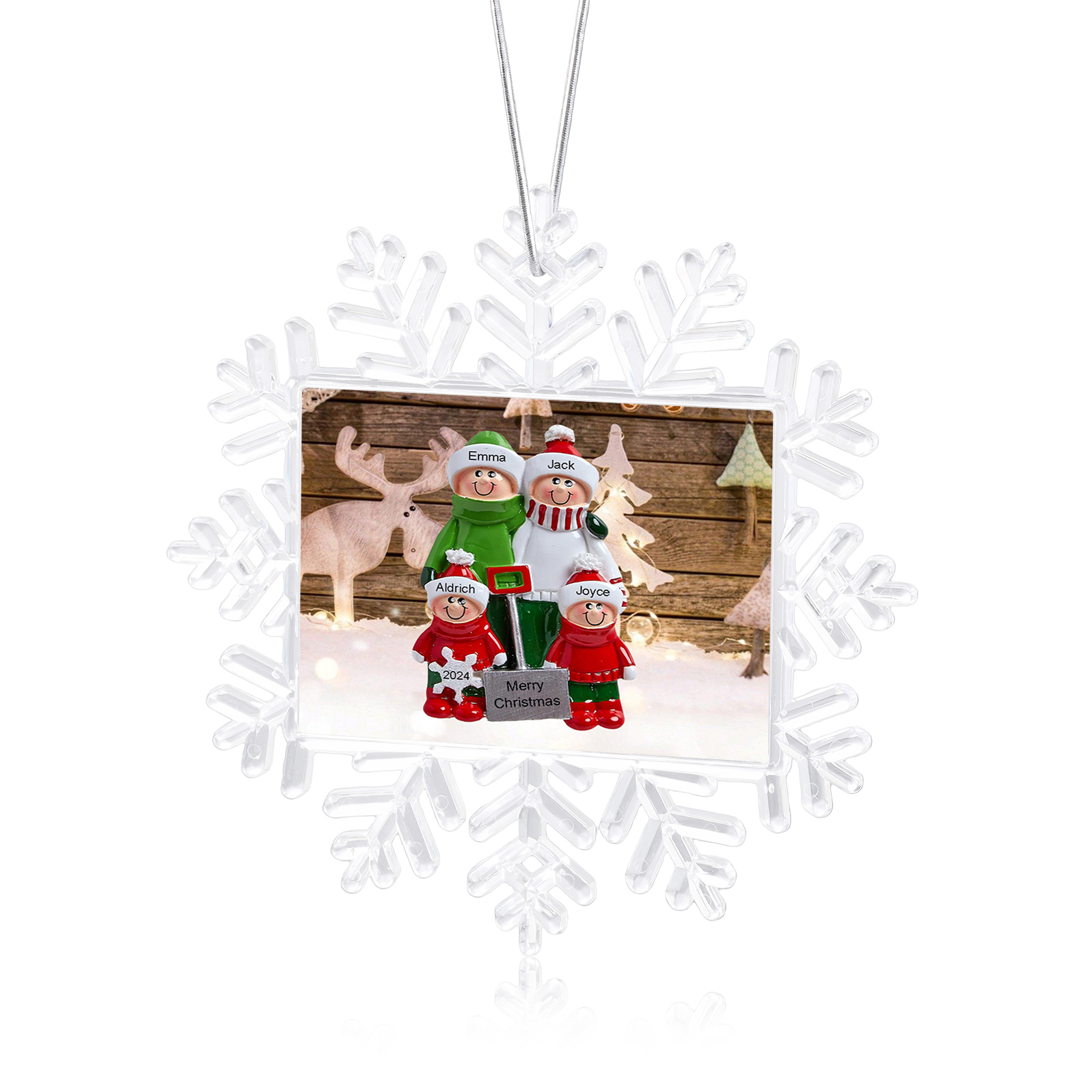 Kunststoff Weihnachtsornament-Personalisierte 2-6 Namen & Text & Jahr Schneeflocke Weihnachtsbaum Anhänger mit 2-6 Familienmitgliedern