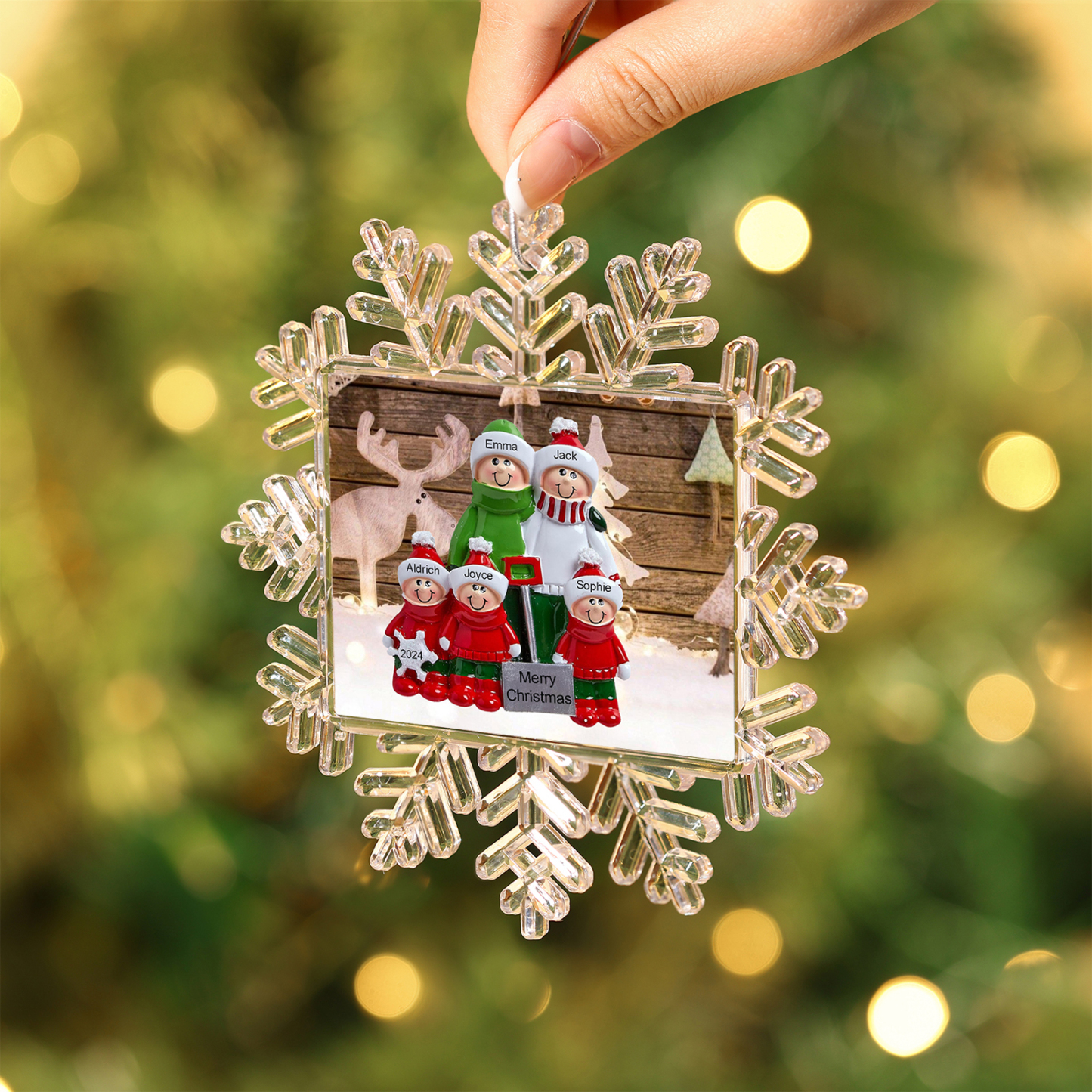 Kunststoff Weihnachtsornament-Personalisierte 2-6 Namen & Text & Jahr Schneeflocke Weihnachtsbaum Anhänger mit 2-6 Familienmitgliedern